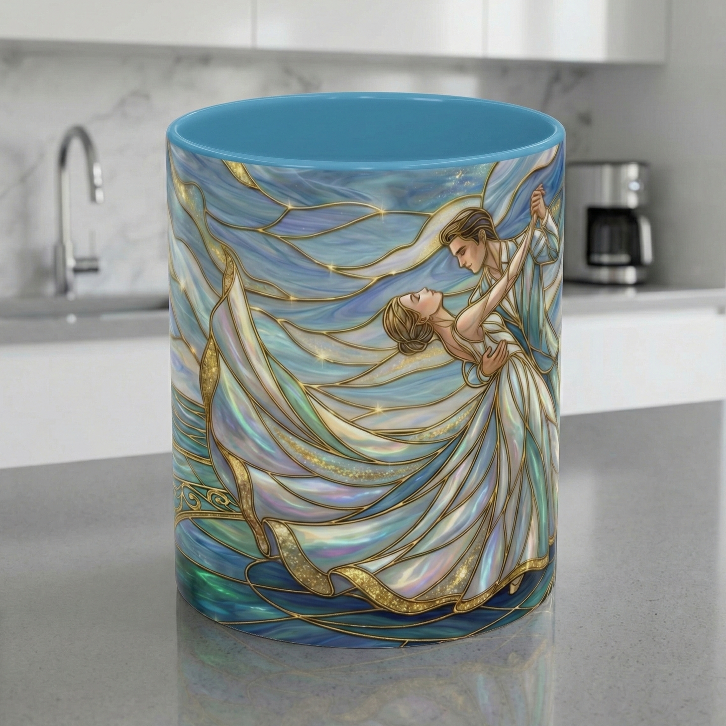 Stained Glass Mug, Dancing Couple Coffee Cup, Romantic Anniversary Gift, Ballroom Dancer Tea Cup, Wedding Present For Couple, Art Mug