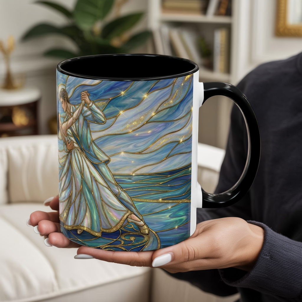 Stained Glass Mug, Dancing Couple Coffee Cup, Romantic Anniversary Gift, Ballroom Dancer Tea Cup, Wedding Present For Couple, Art Mug