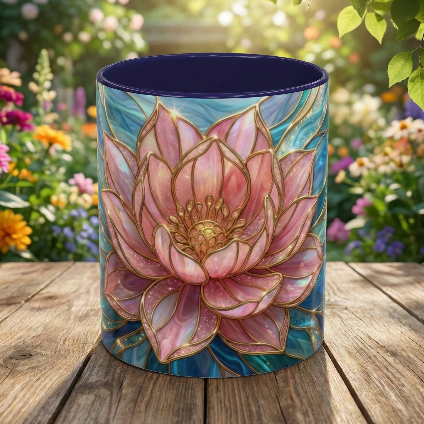 Pink Lotus Flower Mug, Stained Glass Style Coffee Cup, Spiritual Zen Gift For Women, Yoga Lover Tea Mug, Meditation Boho Floral Drinkware