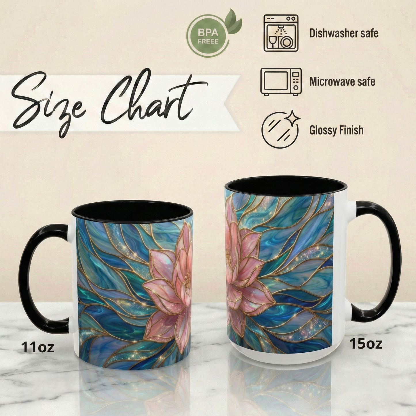 Pink Lotus Flower Mug, Stained Glass Style Coffee Cup, Spiritual Zen Gift For Women, Yoga Lover Tea Mug, Meditation Boho Floral Drinkware