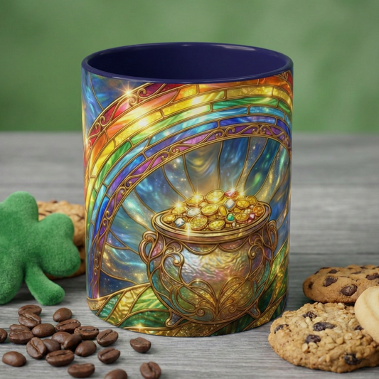 Stained Glass Pot of Gold Mug, Rainbow Coffee Cup, St Patricks Day Gift, Magical Fantasy Tea Mug, Celestial Drinkware, Lucky Irish Gift