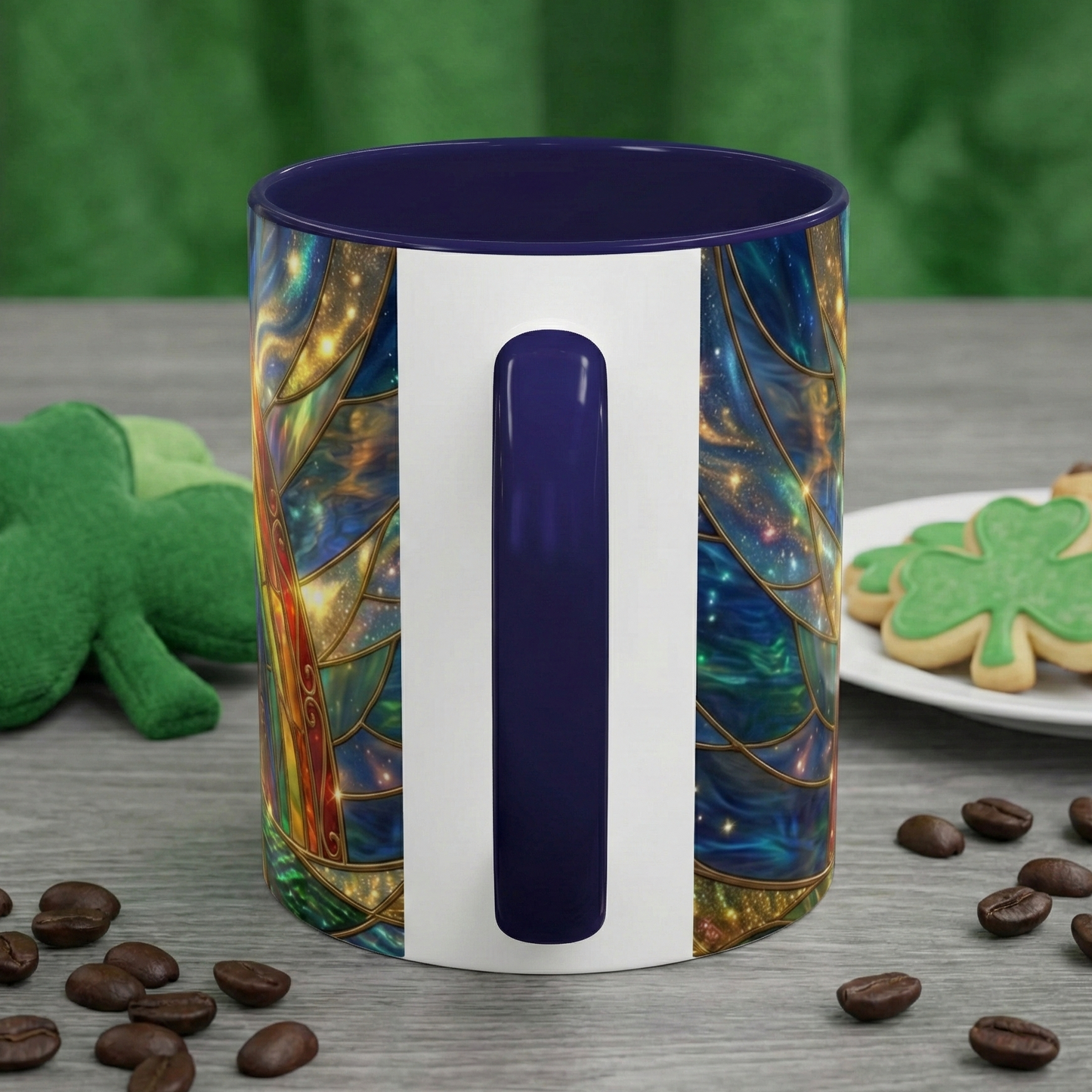 Stained Glass Pot of Gold Mug, Rainbow Coffee Cup, St Patricks Day Gift, Magical Fantasy Tea Mug, Celestial Drinkware, Lucky Irish Gift