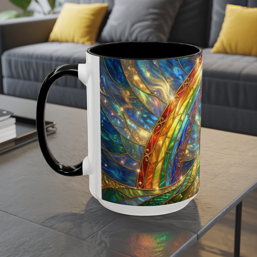 Stained Glass Pot of Gold Mug, Rainbow Coffee Cup, St Patricks Day Gift, Magical Fantasy Tea Mug, Celestial Drinkware, Lucky Irish Gift