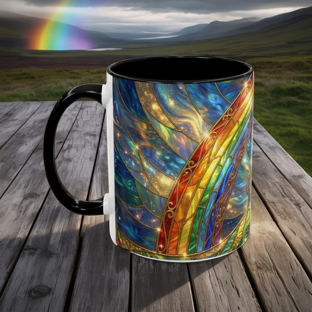 Stained Glass Pot of Gold Mug, Rainbow Coffee Cup, St Patricks Day Gift, Magical Fantasy Tea Mug, Celestial Drinkware, Lucky Irish Gift