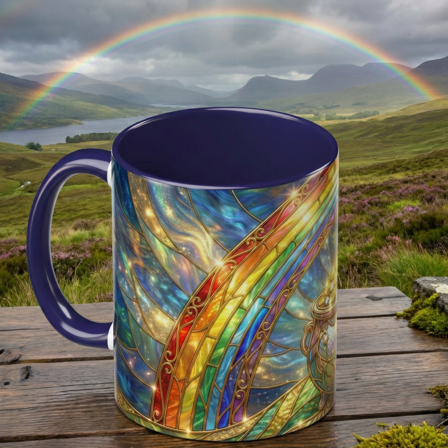 Stained Glass Pot of Gold Mug, Rainbow Coffee Cup, St Patricks Day Gift, Magical Fantasy Tea Mug, Celestial Drinkware, Lucky Irish Gift