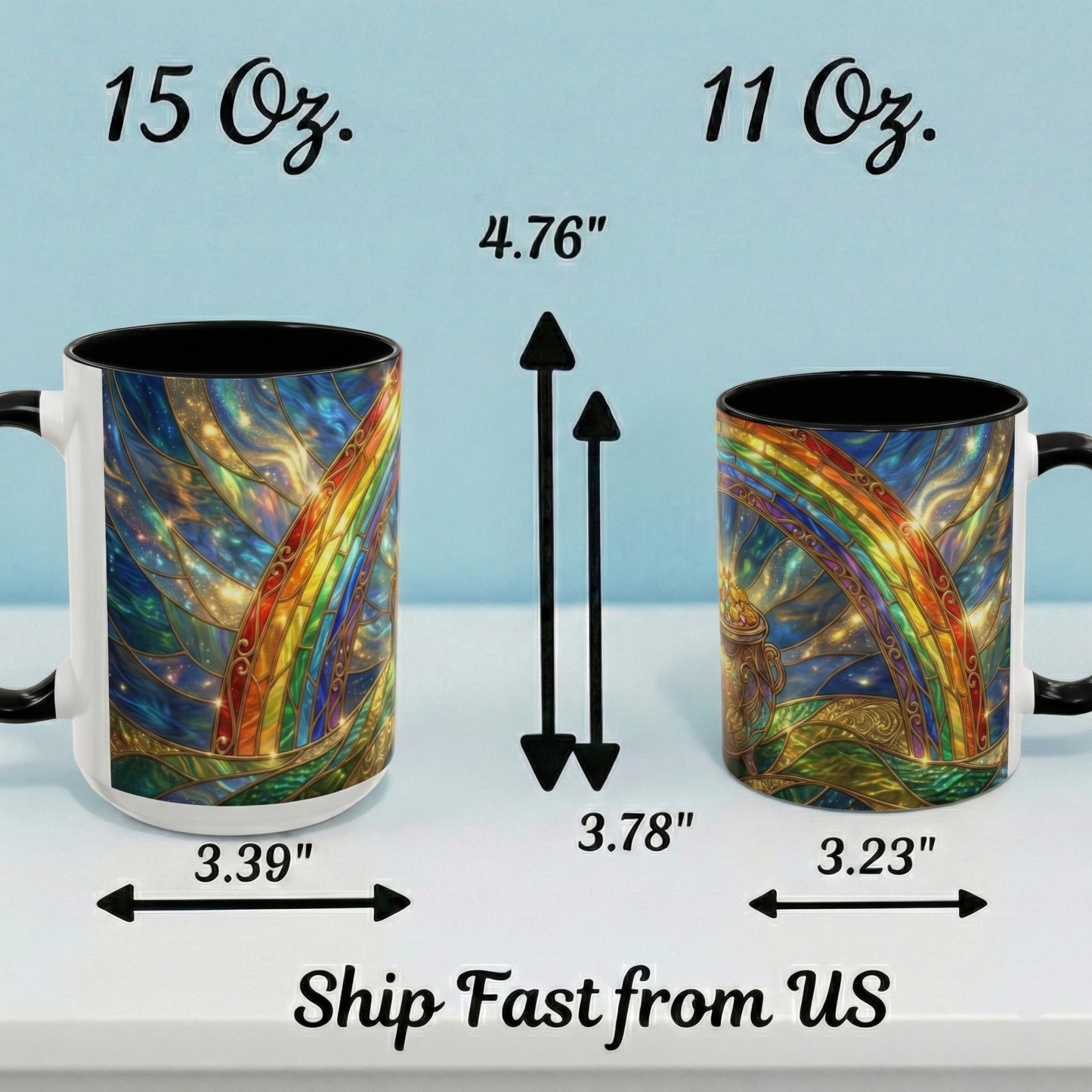 Stained Glass Pot of Gold Mug, Rainbow Coffee Cup, St Patricks Day Gift, Magical Fantasy Tea Mug, Celestial Drinkware, Lucky Irish Gift