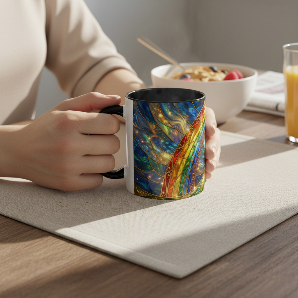 Stained Glass Pot of Gold Mug, Rainbow Coffee Cup, St Patricks Day Gift, Magical Fantasy Tea Mug, Celestial Drinkware, Lucky Irish Gift