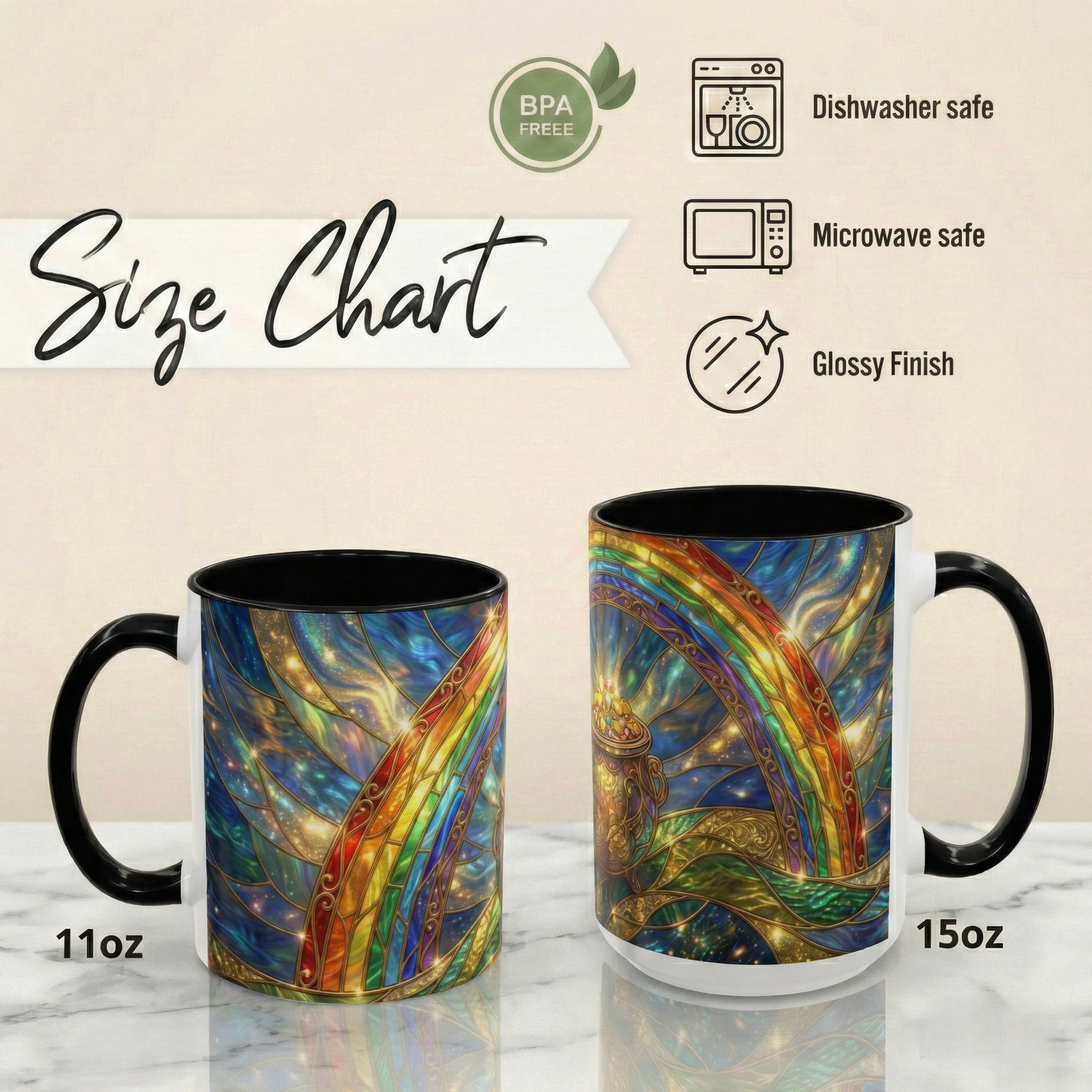 Stained Glass Pot of Gold Mug, Rainbow Coffee Cup, St Patricks Day Gift, Magical Fantasy Tea Mug, Celestial Drinkware, Lucky Irish Gift