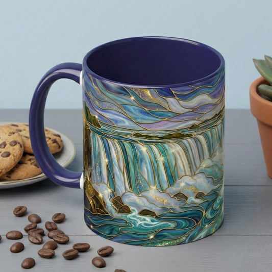 Faux Stained Glass Niagara Falls Mug, Waterfall Coffee Cup, Canada Souvenir Gift, Upstate New York Travel Memento, Nature Lover Tea Cup