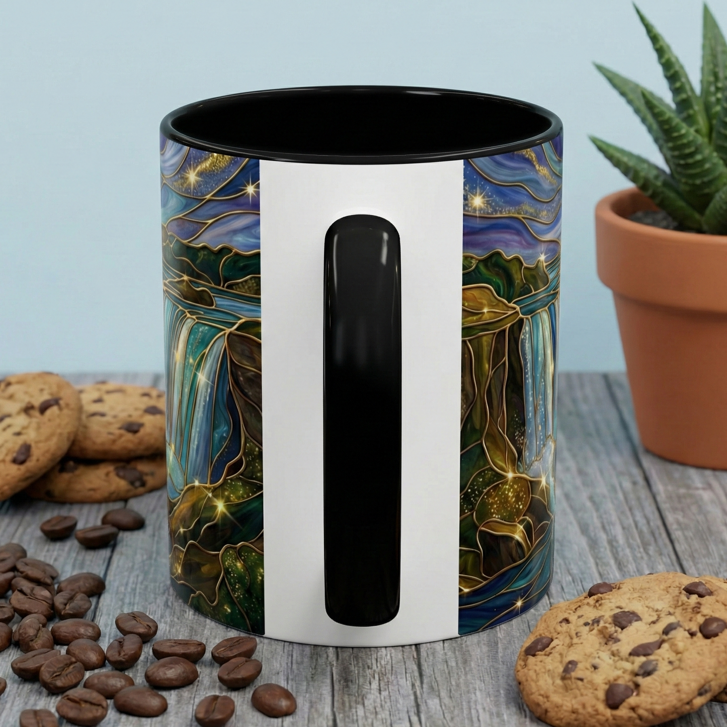 Faux Stained Glass Niagara Falls Mug, Waterfall Coffee Cup, Canada Souvenir Gift, Upstate New York Travel Memento, Nature Lover Tea Cup