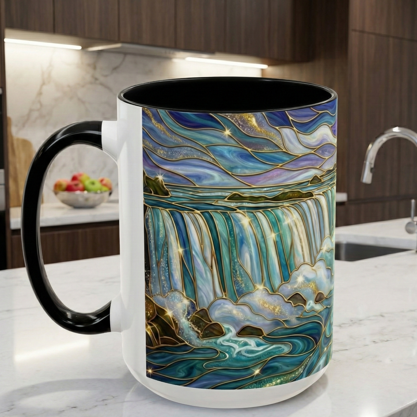 Faux Stained Glass Niagara Falls Mug, Waterfall Coffee Cup, Canada Souvenir Gift, Upstate New York Travel Memento, Nature Lover Tea Cup