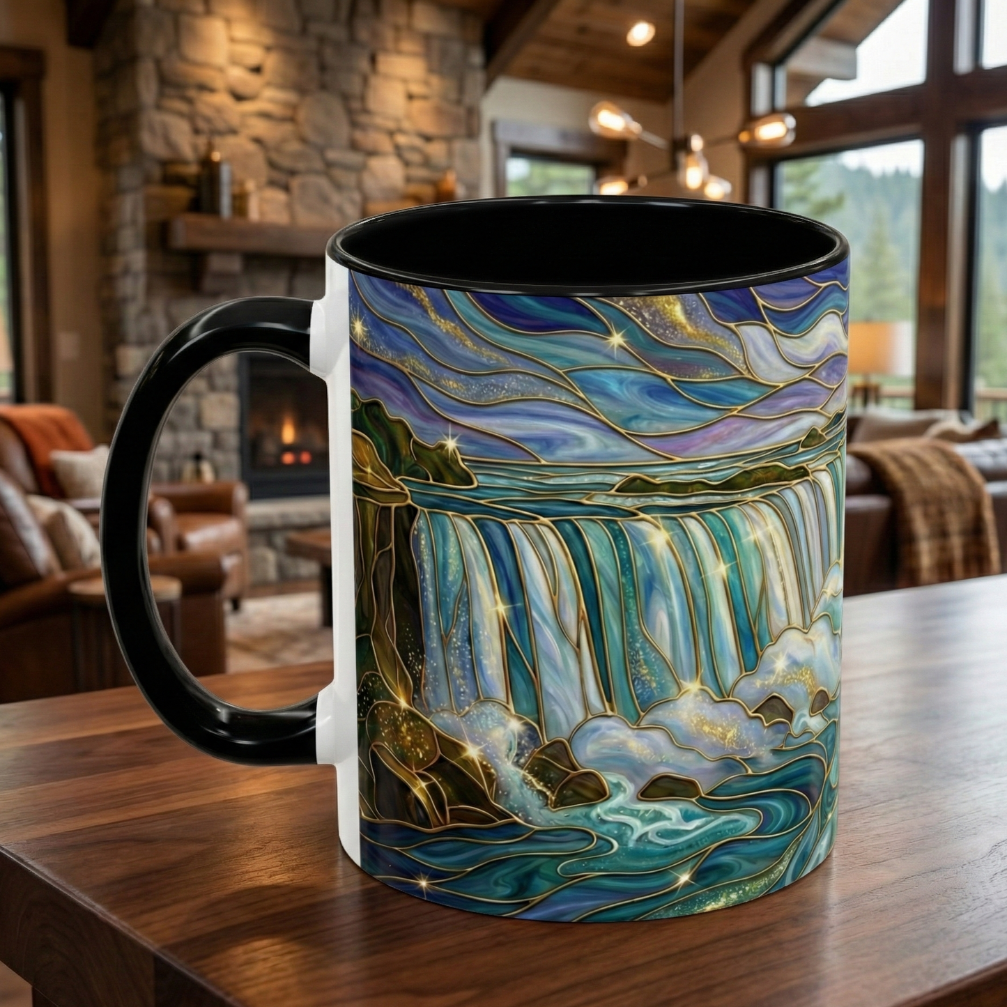 Faux Stained Glass Niagara Falls Mug, Waterfall Coffee Cup, Canada Souvenir Gift, Upstate New York Travel Memento, Nature Lover Tea Cup