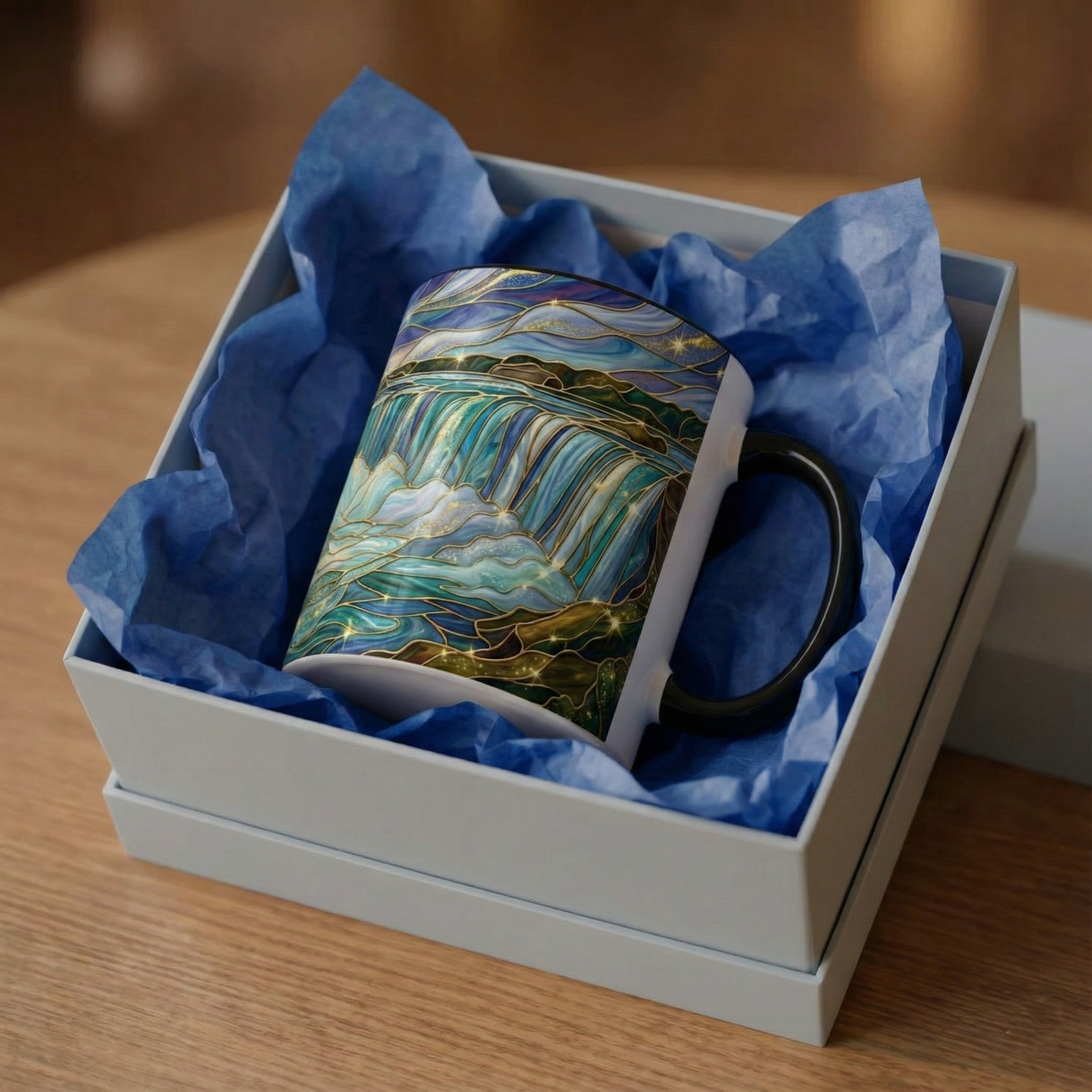 Faux Stained Glass Niagara Falls Mug, Waterfall Coffee Cup, Canada Souvenir Gift, Upstate New York Travel Memento, Nature Lover Tea Cup