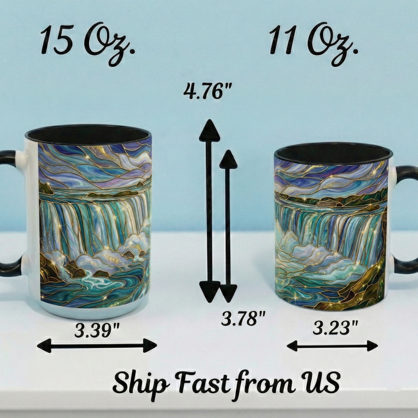 Faux Stained Glass Niagara Falls Mug, Waterfall Coffee Cup, Canada Souvenir Gift, Upstate New York Travel Memento, Nature Lover Tea Cup