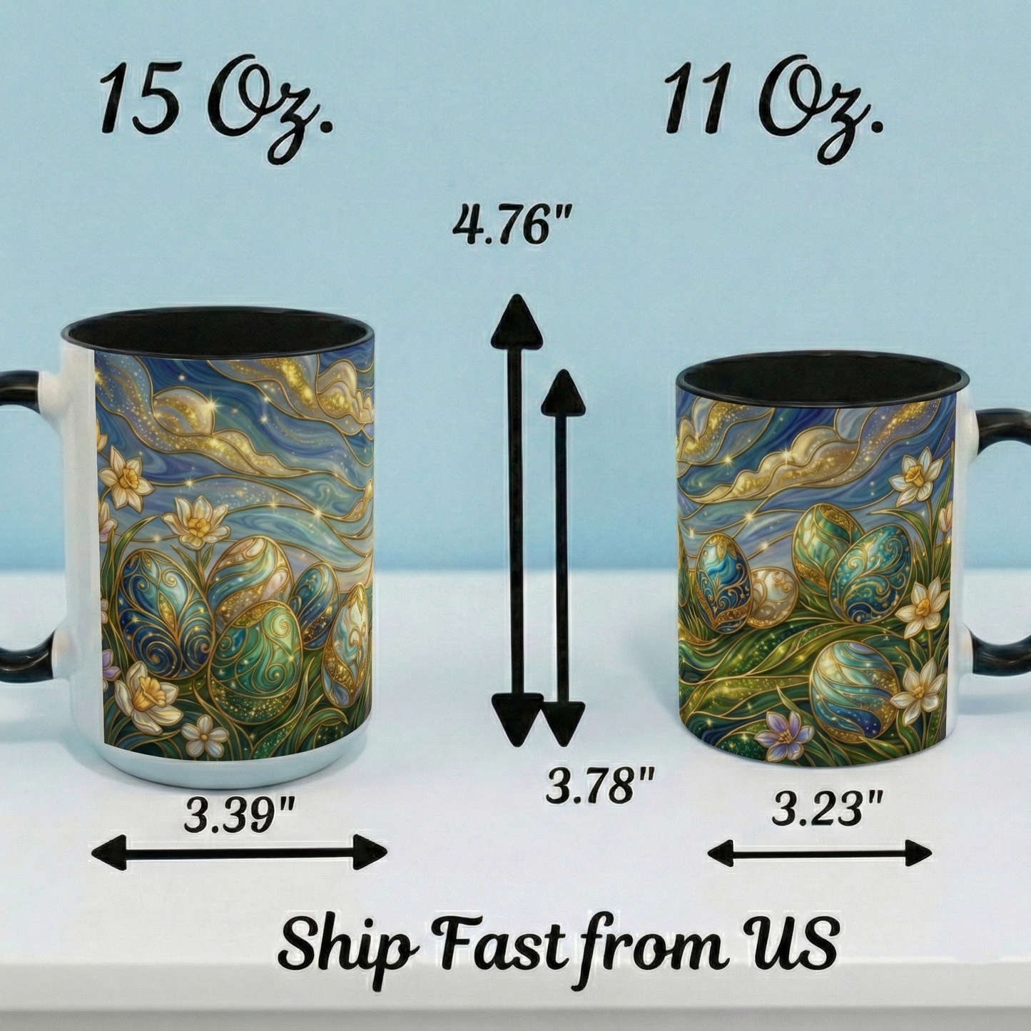 Stained Glass Easter Egg Mug, Magical Spring Floral Coffee Cup, Art Nouveau Fantasy Teacup, Elegant Celestial Starry Sky Mug Gift Idea