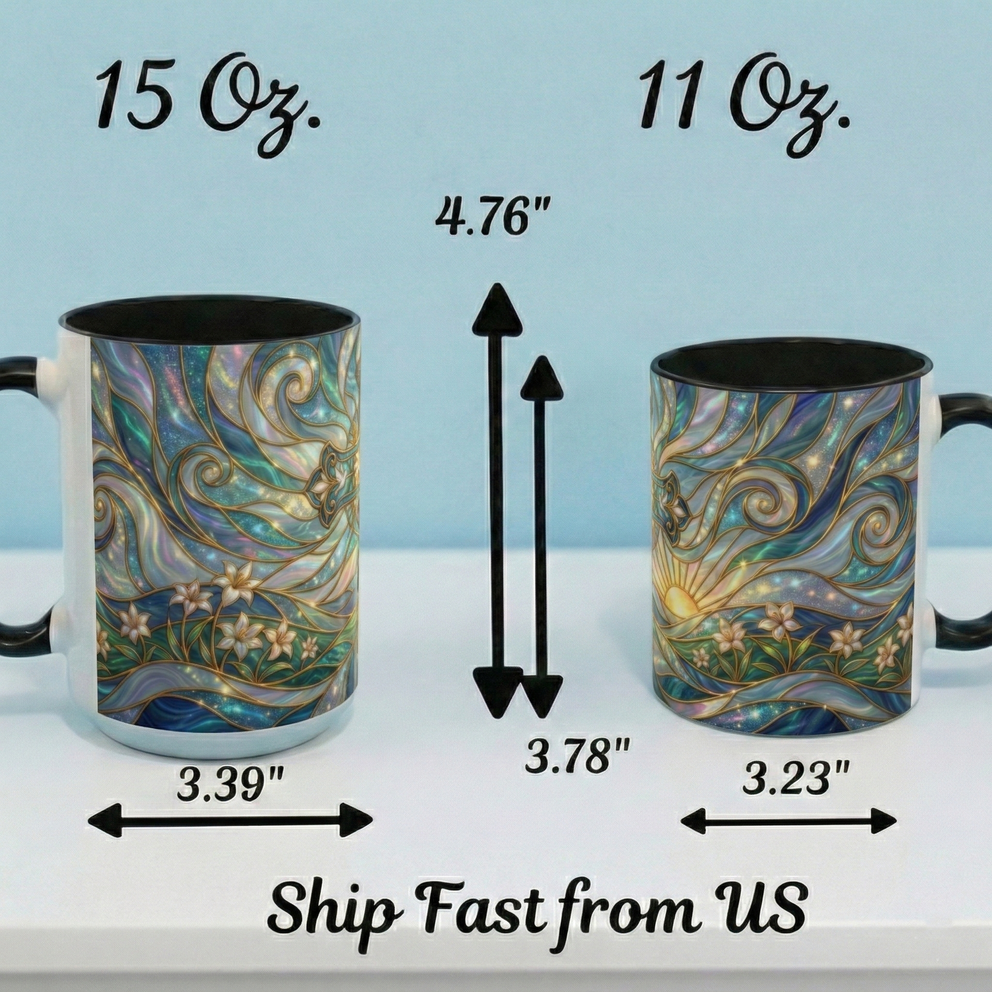 Stained Glass Cross Mug, Christian Coffee Cup, Religious Easter Gift, Celestial Faith Mug, Spiritual Sunrise Cup, Dove Lily Print Mug