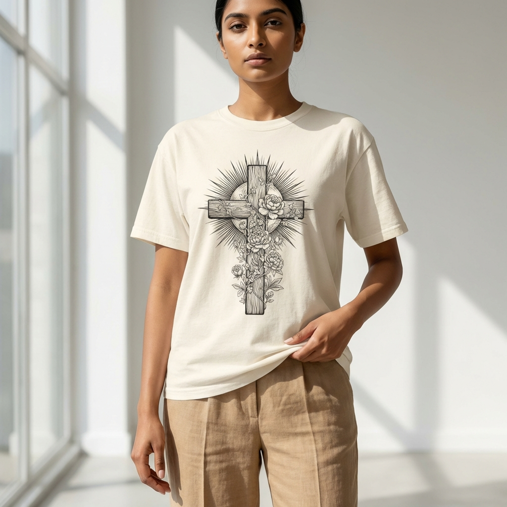 Christian Floral Cross Shirt, Boho Faith T-Shirt, Religious Botanical Tee, Wildflower Jesus Shirt, Easter Apparel, Christian Gifts