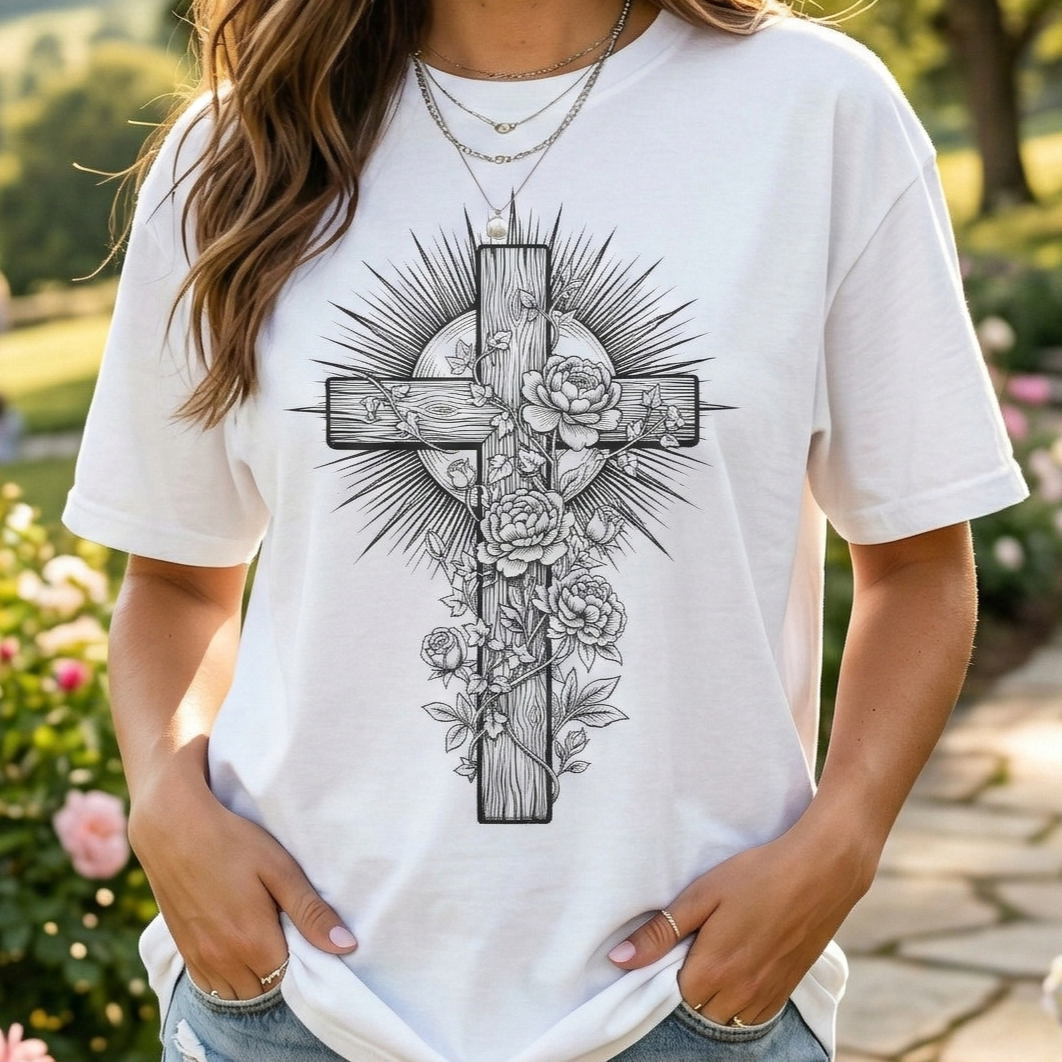 Christian Floral Cross Shirt, Boho Faith T-Shirt, Religious Botanical Tee, Wildflower Jesus Shirt, Easter Apparel, Christian Gifts