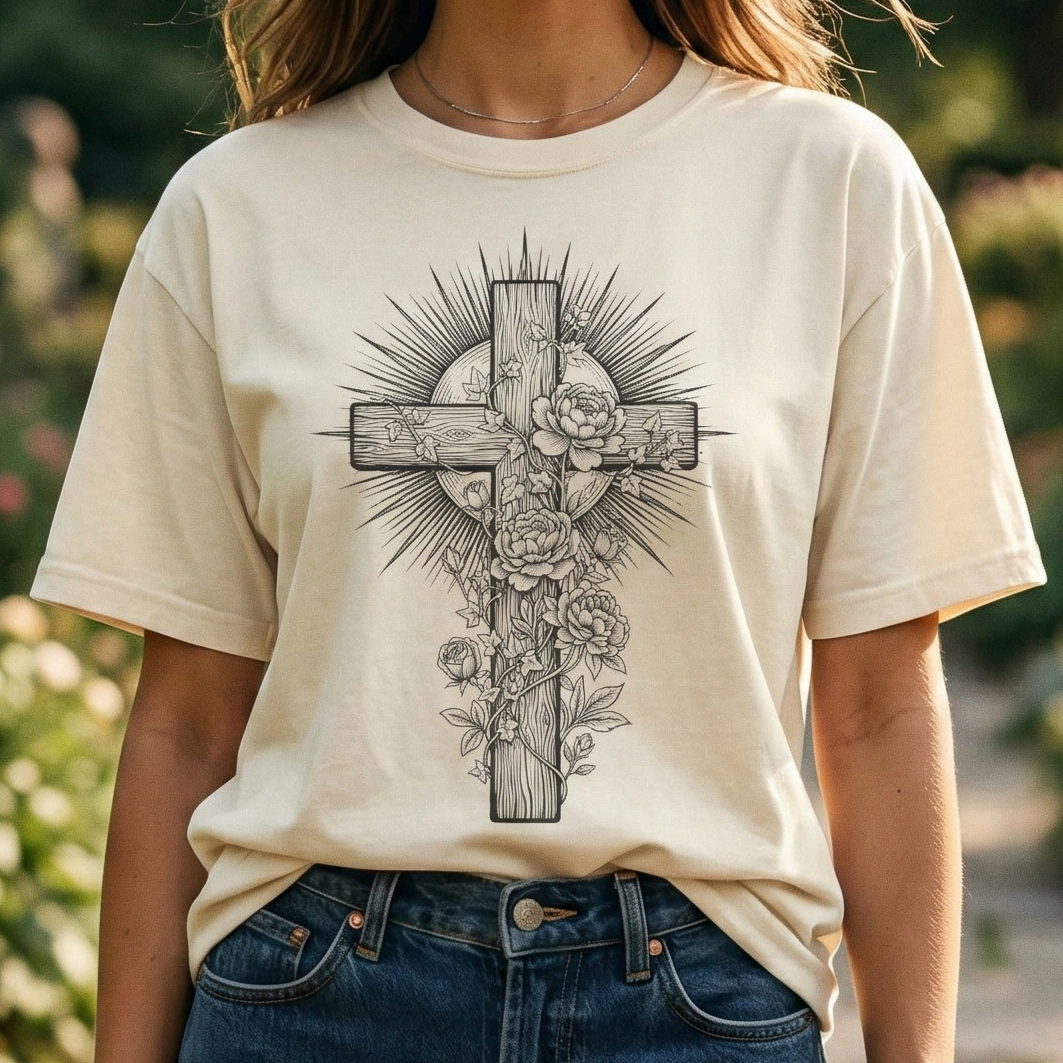Christian Floral Cross Shirt, Boho Faith T-Shirt, Religious Botanical Tee, Wildflower Jesus Shirt, Easter Apparel, Christian Gifts