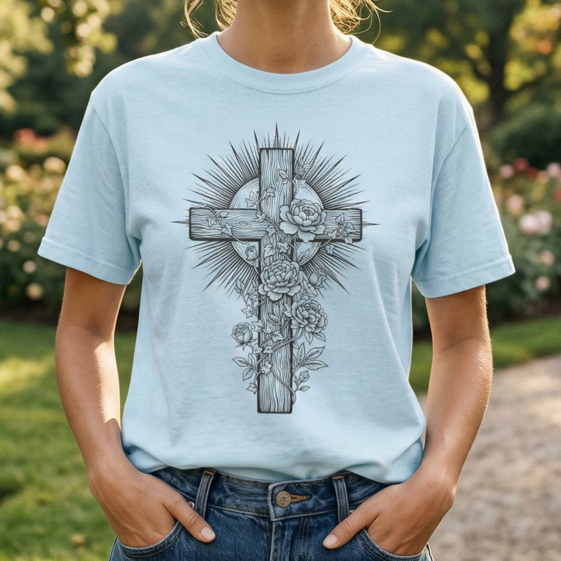 Christian Floral Cross Shirt, Boho Faith T-Shirt, Religious Botanical Tee, Wildflower Jesus Shirt, Easter Apparel, Christian Gifts