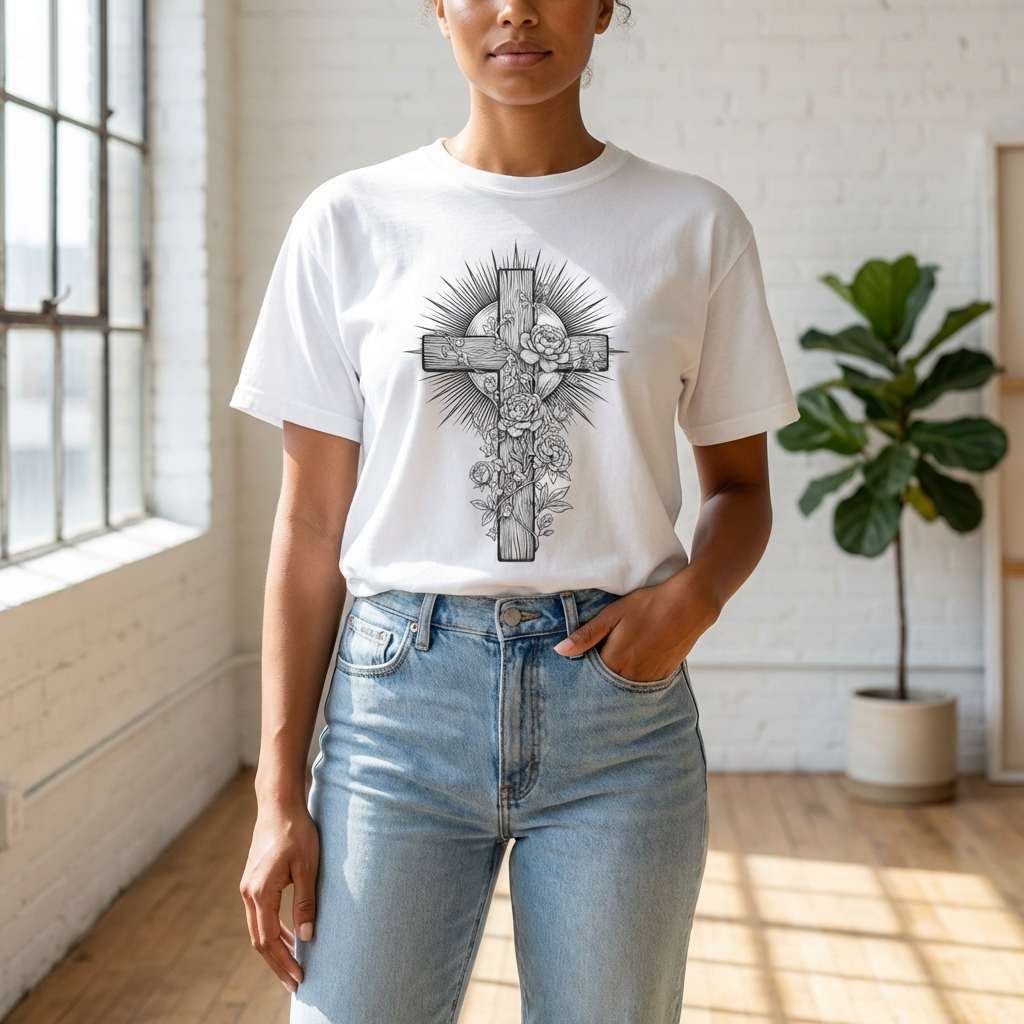 Christian Floral Cross Shirt, Boho Faith T-Shirt, Religious Botanical Tee, Wildflower Jesus Shirt, Easter Apparel, Christian Gifts