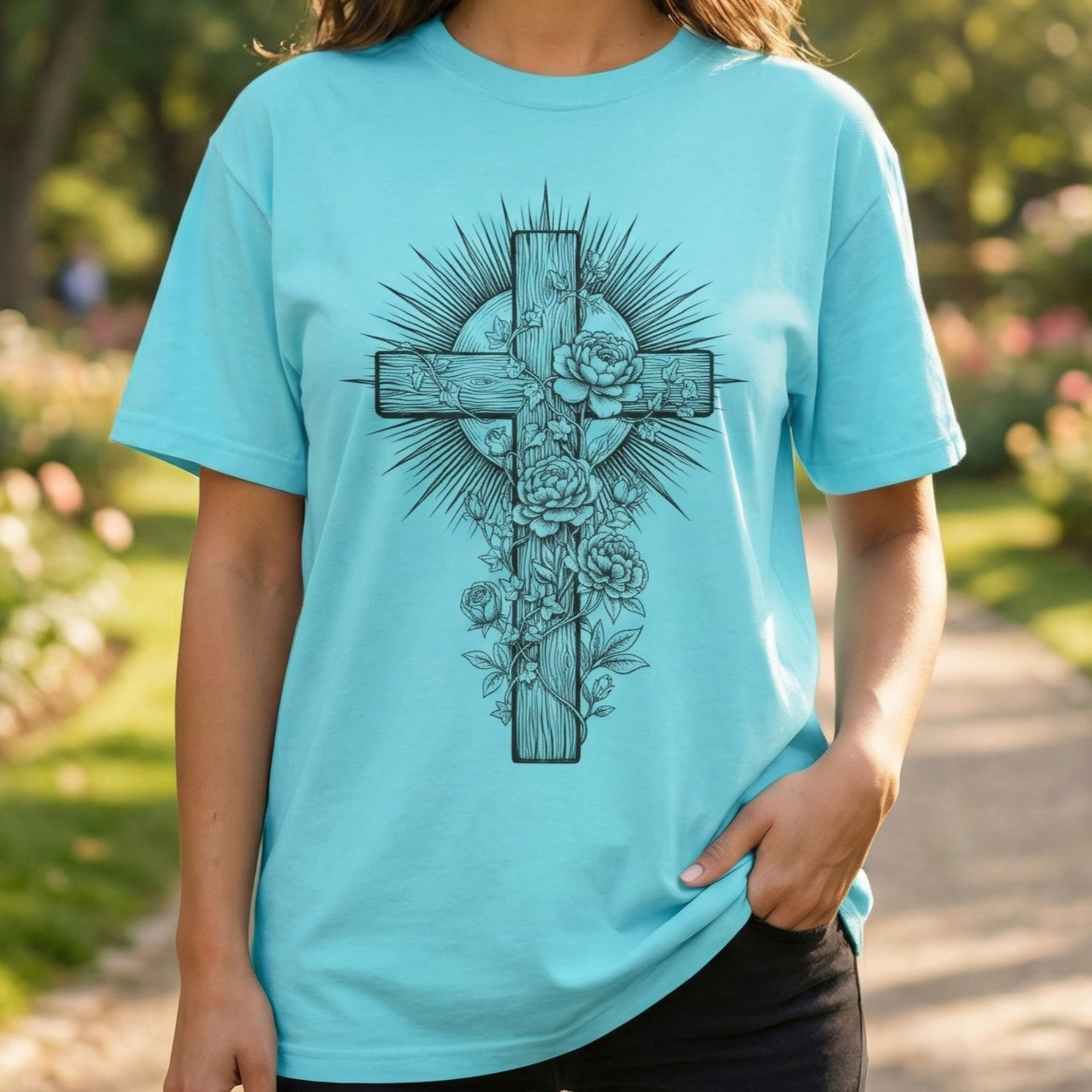 Christian Floral Cross Shirt, Boho Faith T-Shirt, Religious Botanical Tee, Wildflower Jesus Shirt, Easter Apparel, Christian Gifts