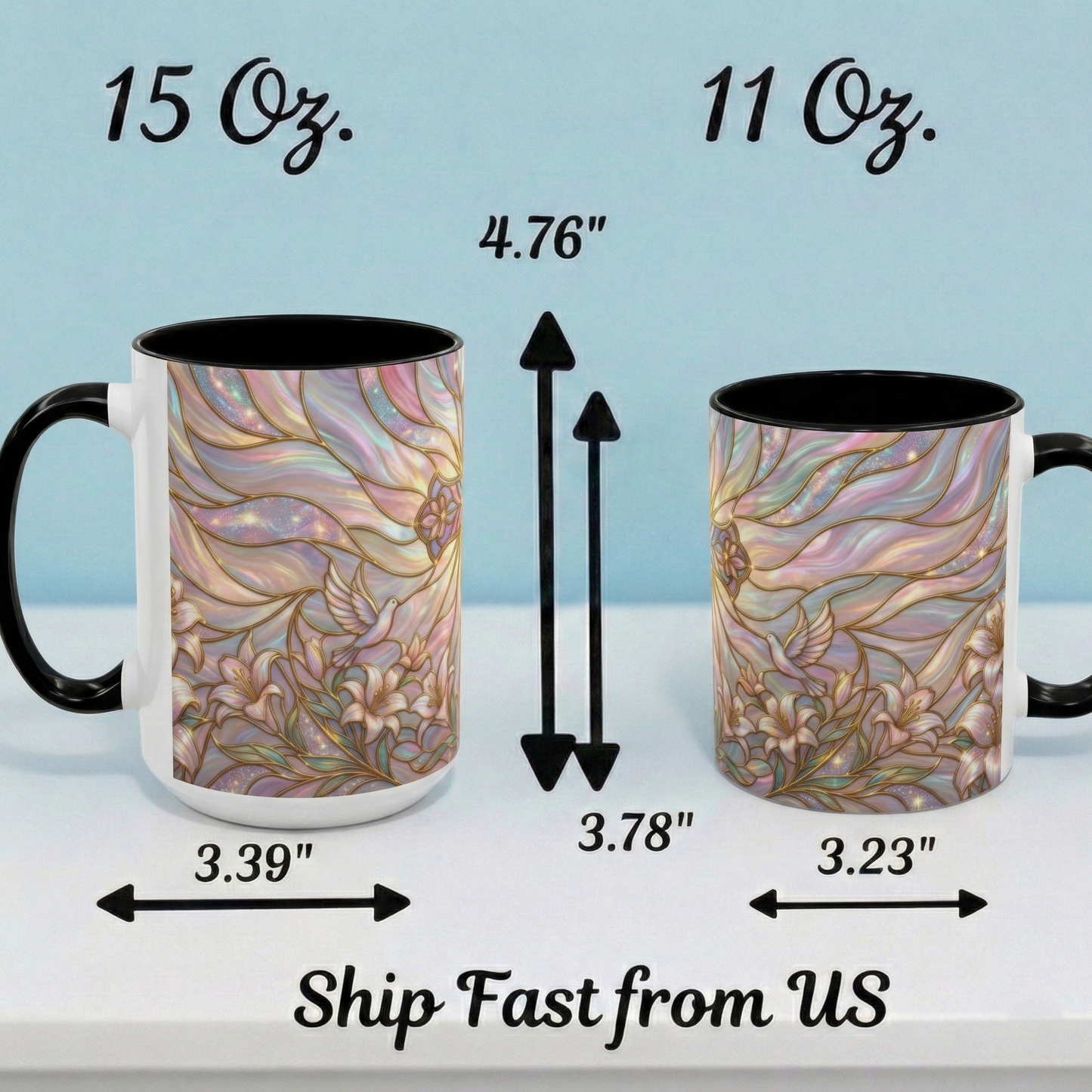 Stained Glass Cross Mug, Easter Lily Coffee Cup, Christian Gift for Women, Pastel Religious Drinkware, Dove and Faith Cup, Spiritual