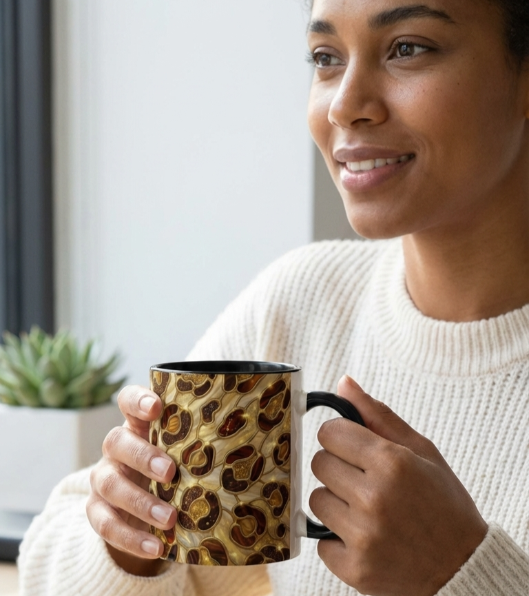 Stained Glass Leopard Print Mug, Gold Cheetah Coffee Cup, Luxury Animal Print Gift, Glam Mosaic Tea Mug, Trendy Desk Decor For Her Gifts
