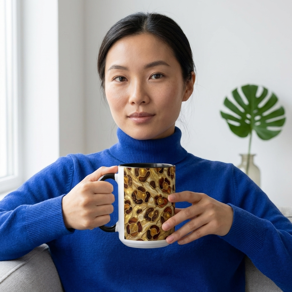 Stained Glass Leopard Print Mug, Gold Cheetah Coffee Cup, Luxury Animal Print Gift, Glam Mosaic Tea Mug, Trendy Desk Decor For Her Gifts