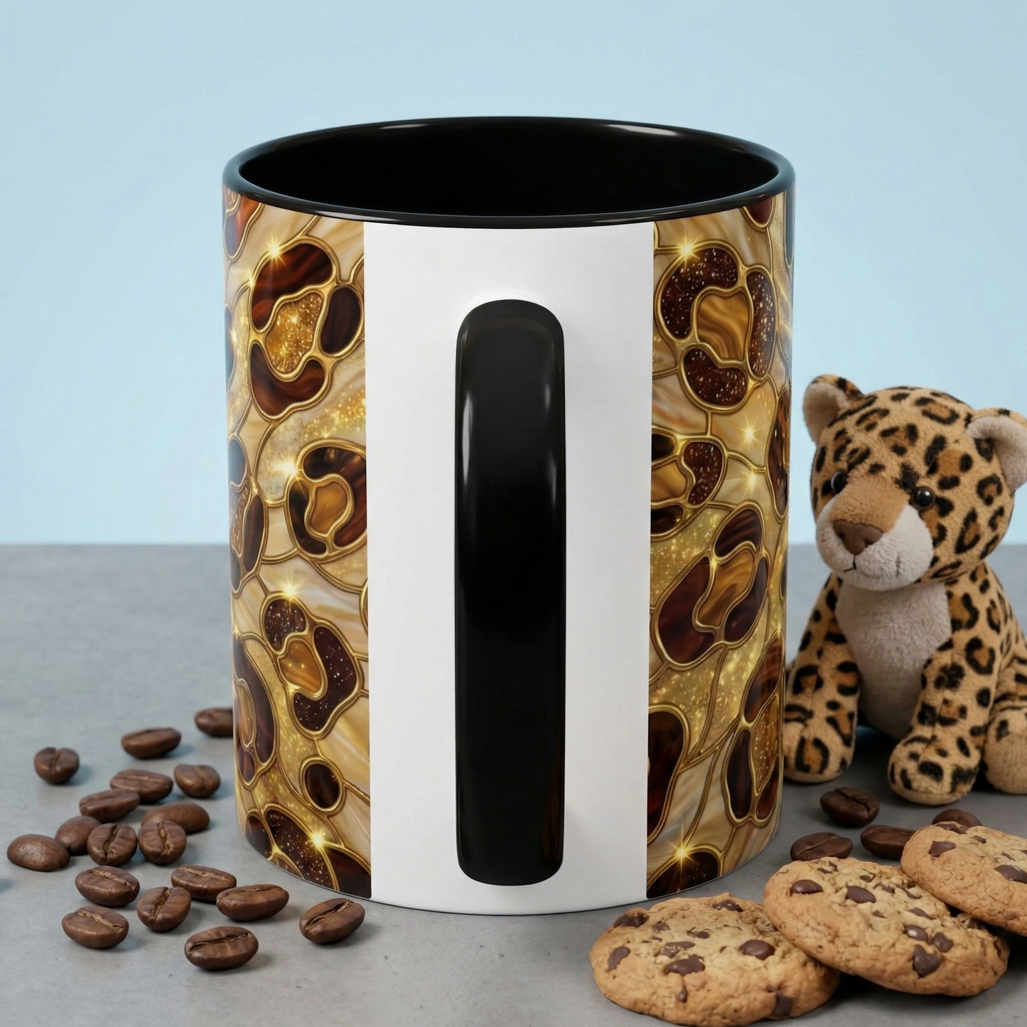 Stained Glass Leopard Print Mug, Gold Cheetah Coffee Cup, Luxury Animal Print Gift, Glam Mosaic Tea Mug, Trendy Desk Decor For Her Gifts