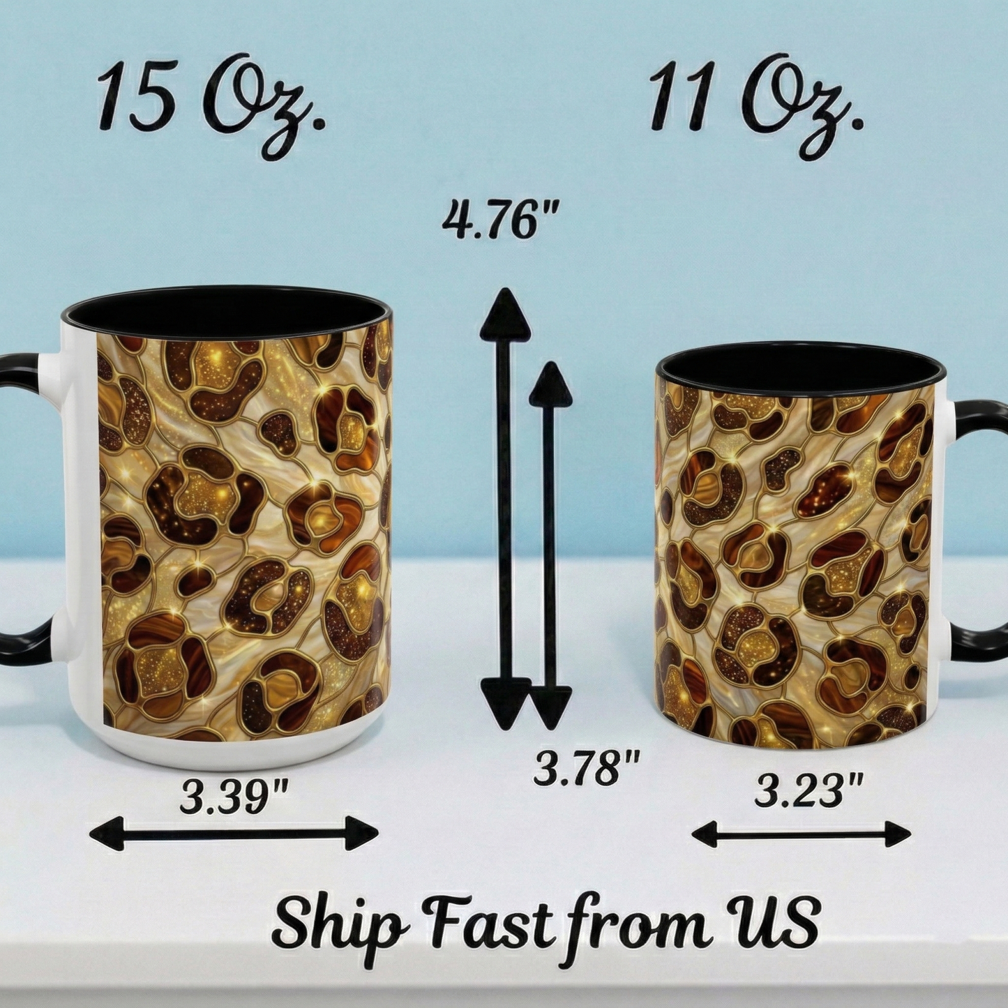 Stained Glass Leopard Print Mug, Gold Cheetah Coffee Cup, Luxury Animal Print Gift, Glam Mosaic Tea Mug, Trendy Desk Decor For Her Gifts