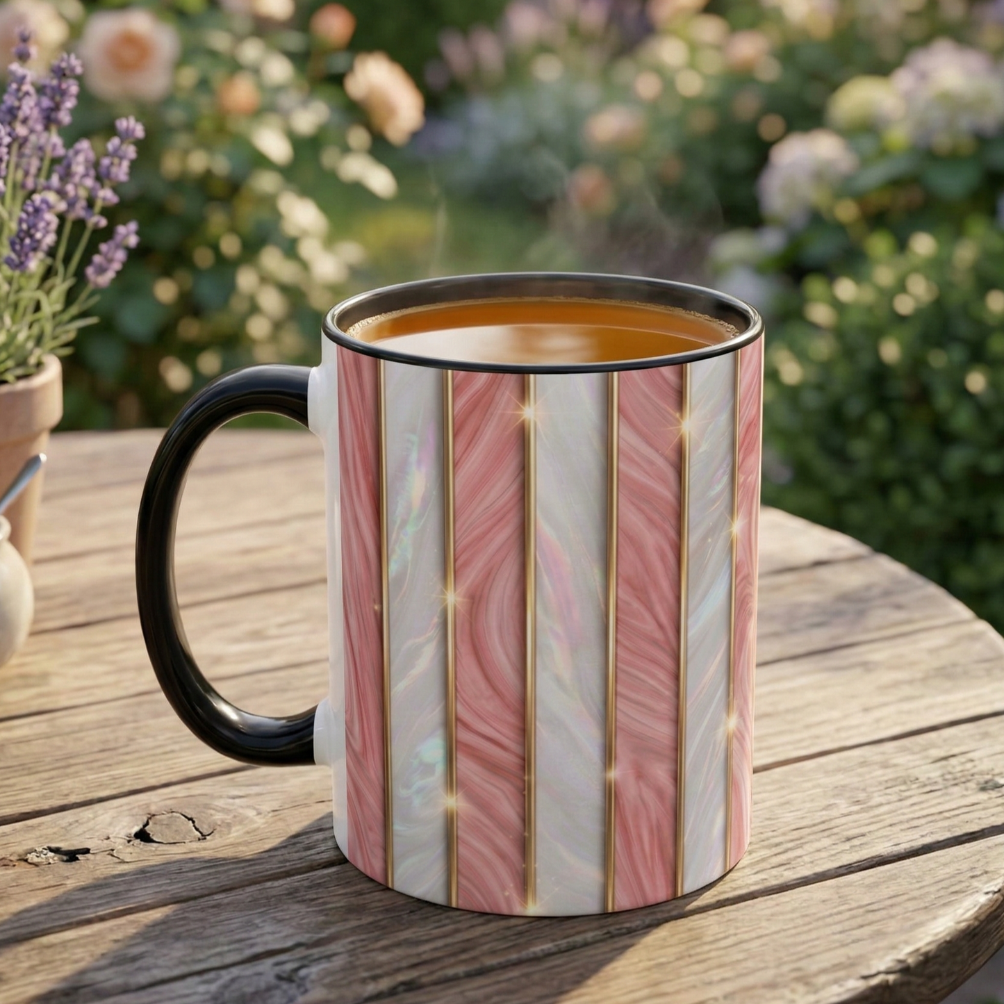 Pink Marble Coffee Mug, Gold Stripe Faux Agate Cup, Glam Desk Accessory, Elegant Tea Mug, Luxury Gift for Her, Chic Office Desk Decor