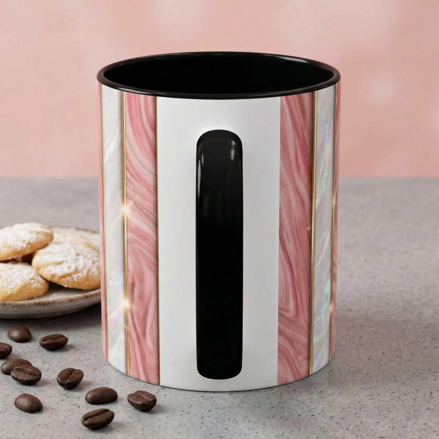 Pink Marble Coffee Mug, Gold Stripe Faux Agate Cup, Glam Desk Accessory, Elegant Tea Mug, Luxury Gift for Her, Chic Office Desk Decor