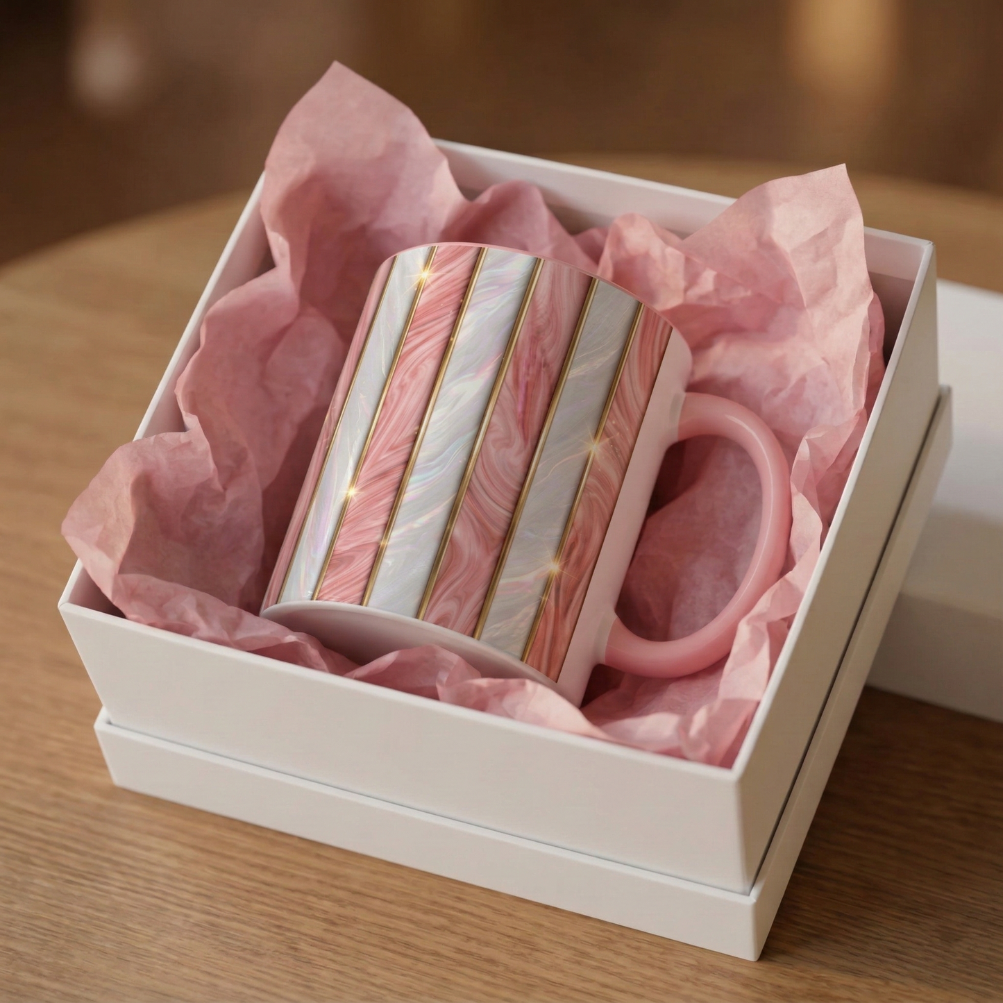 Pink Marble Coffee Mug, Gold Stripe Faux Agate Cup, Glam Desk Accessory, Elegant Tea Mug, Luxury Gift for Her, Chic Office Desk Decor