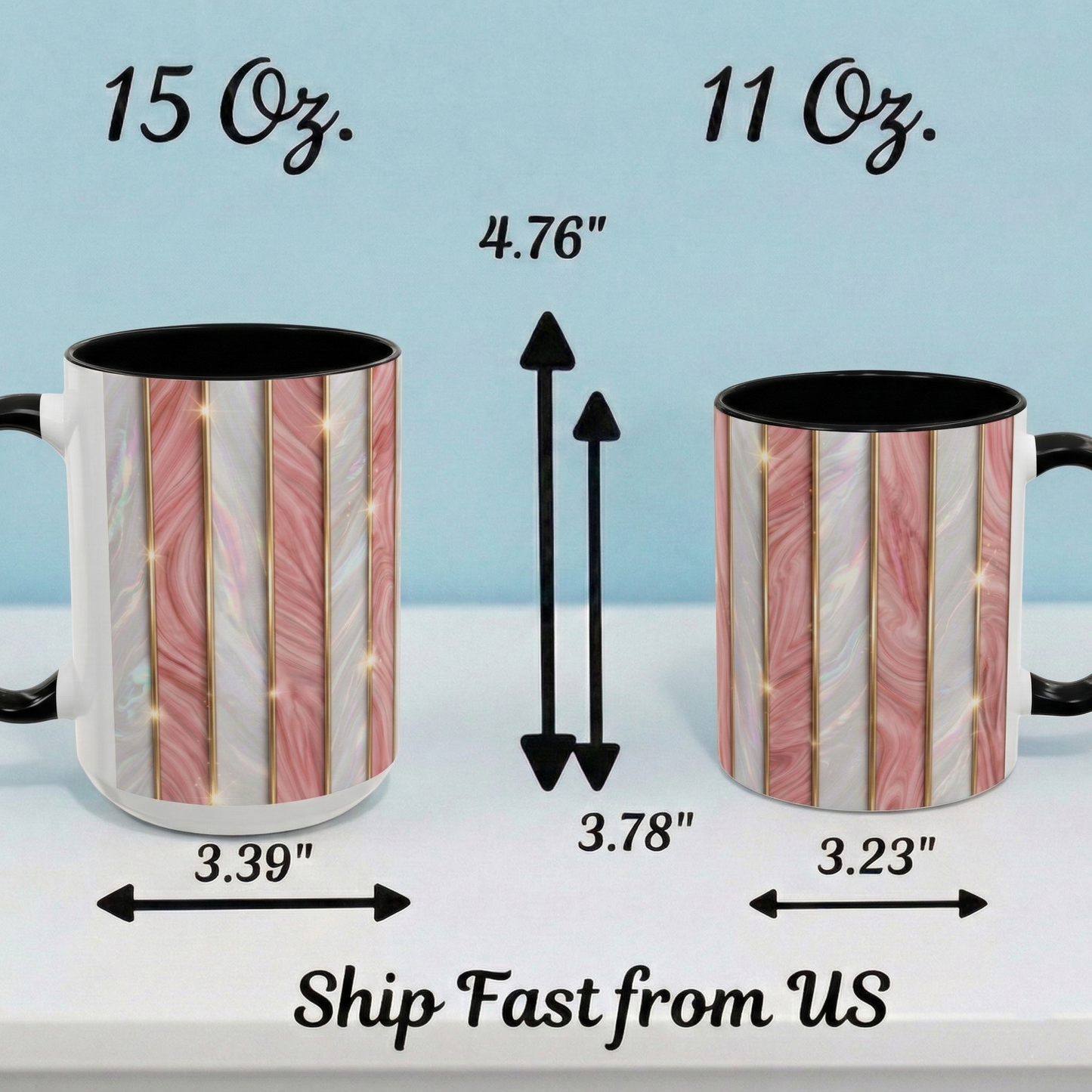Pink Marble Coffee Mug, Gold Stripe Faux Agate Cup, Glam Desk Accessory, Elegant Tea Mug, Luxury Gift for Her, Chic Office Desk Decor