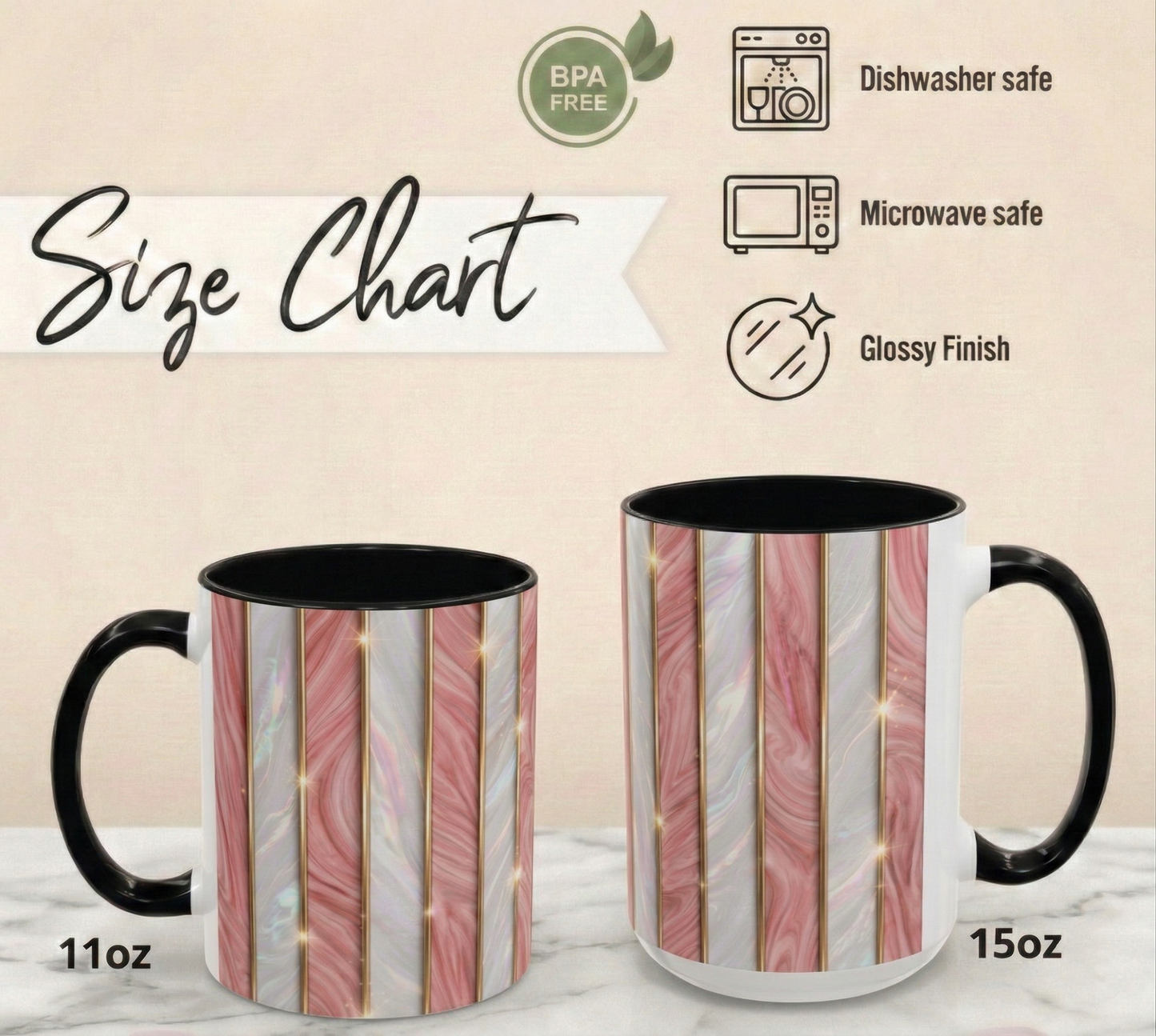 Pink Marble Coffee Mug, Gold Stripe Faux Agate Cup, Glam Desk Accessory, Elegant Tea Mug, Luxury Gift for Her, Chic Office Desk Decor