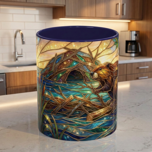 Stained Glass Beaver Mug, Woodland Animal Coffee Cup, Nature Lover Gift, Magical Forest Teacup, Whimsical Wildlife, Cottagecore Decor