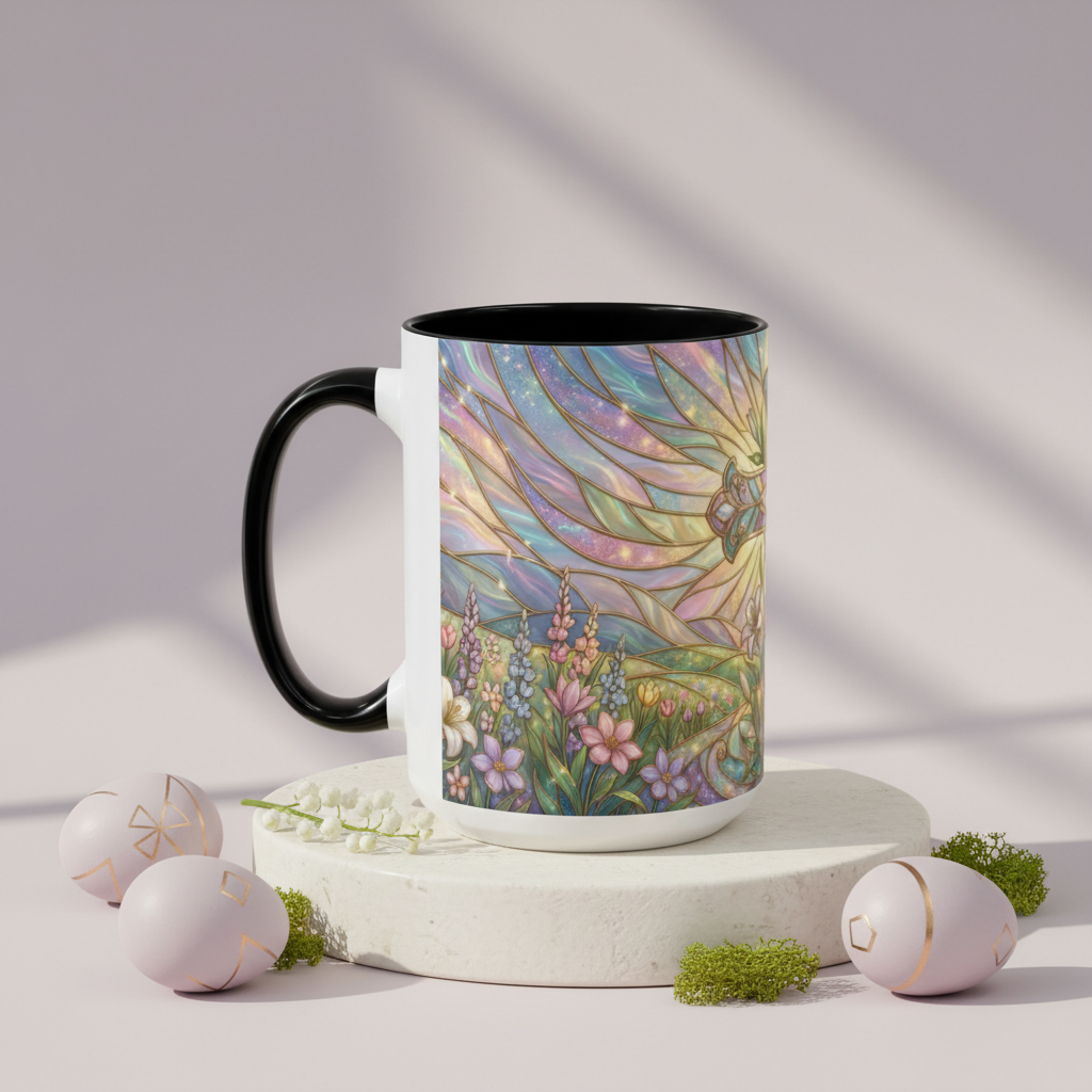 Stained Glass Cross Mug, Easter Lily Coffee Cup, Christian Religious Gift, Pastel Floral Faith Mug, Spring Believer Cup, Baptism Present