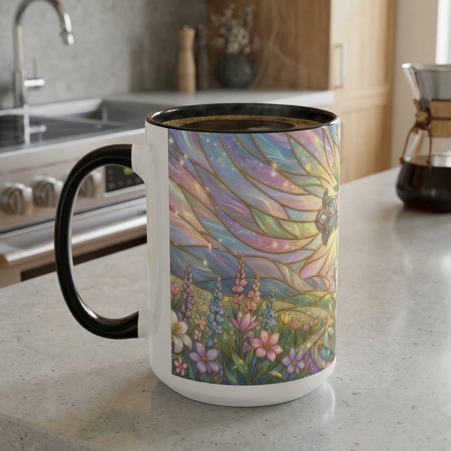 Stained Glass Cross Mug, Easter Lily Coffee Cup, Christian Religious Gift, Pastel Floral Faith Mug, Spring Believer Cup, Baptism Present