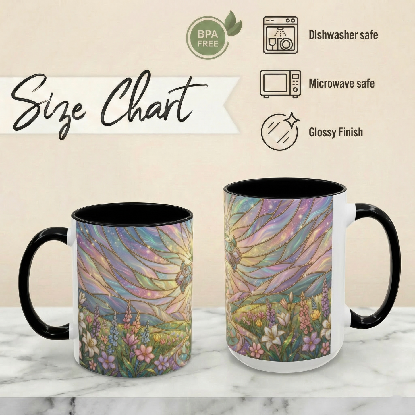 Stained Glass Cross Mug, Easter Lily Coffee Cup, Christian Religious Gift, Pastel Floral Faith Mug, Spring Believer Cup, Baptism Present