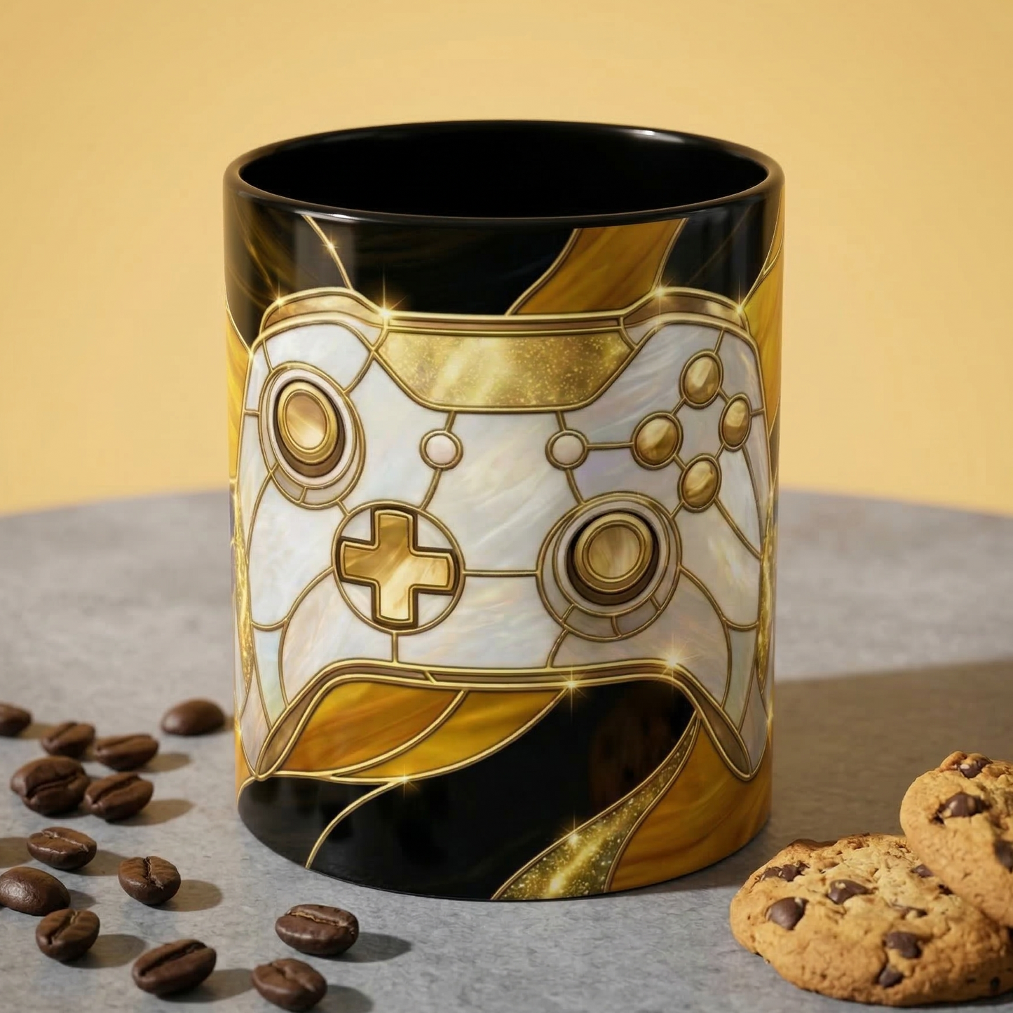 Stained Glass Gamer Mug, Gold Controller Coffee Cup, Video Game Gifts for Him, Gamer Boyfriend Gift, Teen Boy Gaming Mug, Desk Decor