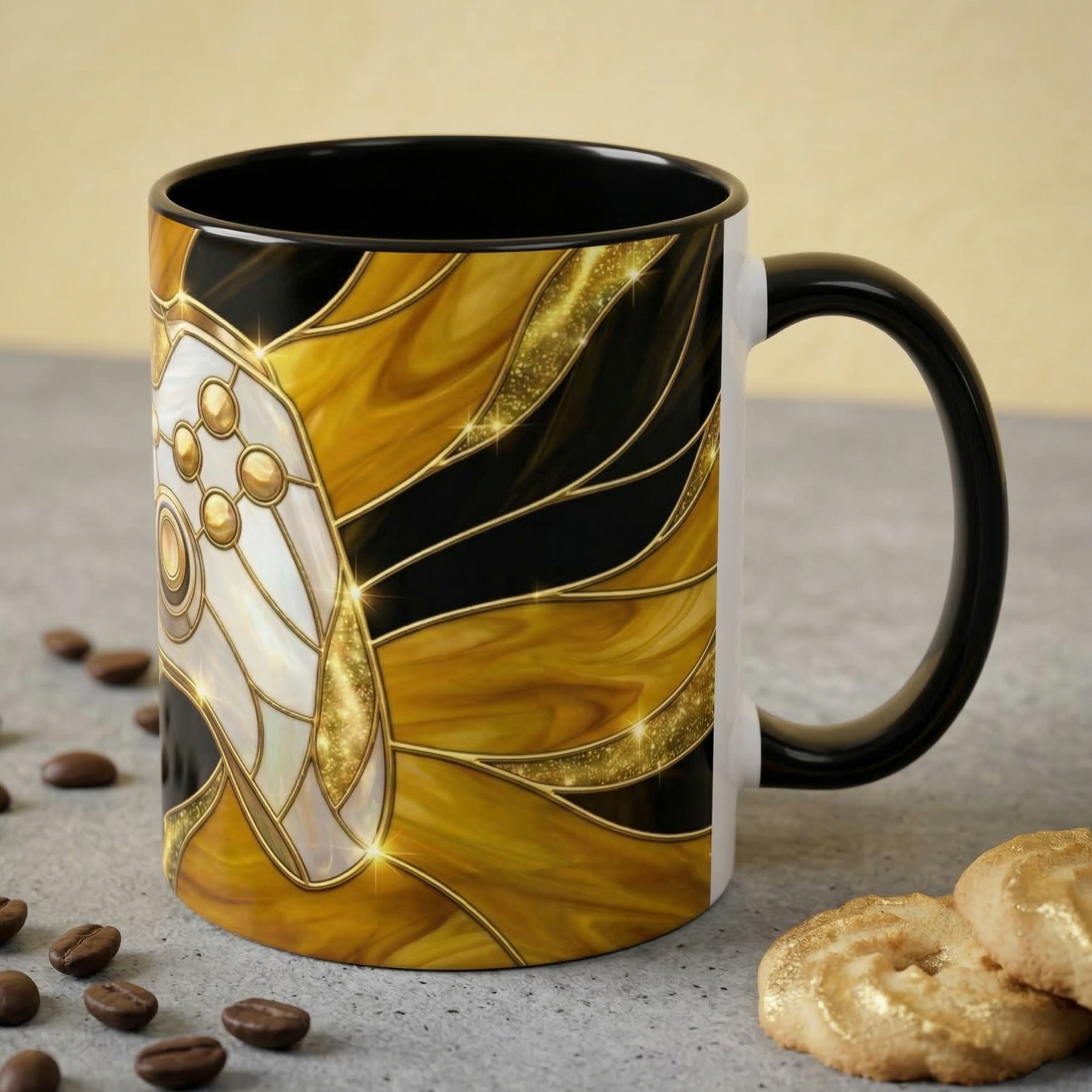 Stained Glass Gamer Mug, Gold Controller Coffee Cup, Video Game Gifts for Him, Gamer Boyfriend Gift, Teen Boy Gaming Mug, Desk Decor