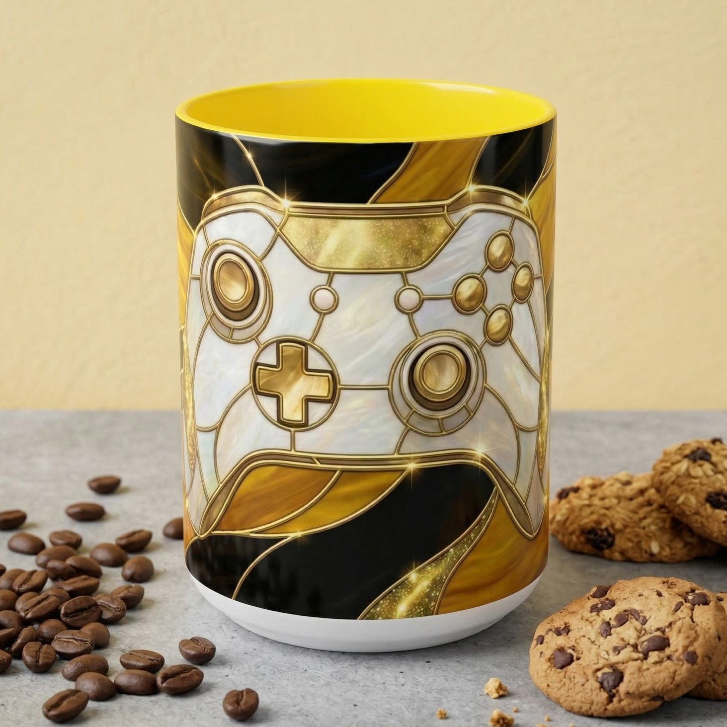 Stained Glass Gamer Mug, Gold Controller Coffee Cup, Video Game Gifts for Him, Gamer Boyfriend Gift, Teen Boy Gaming Mug, Desk Decor