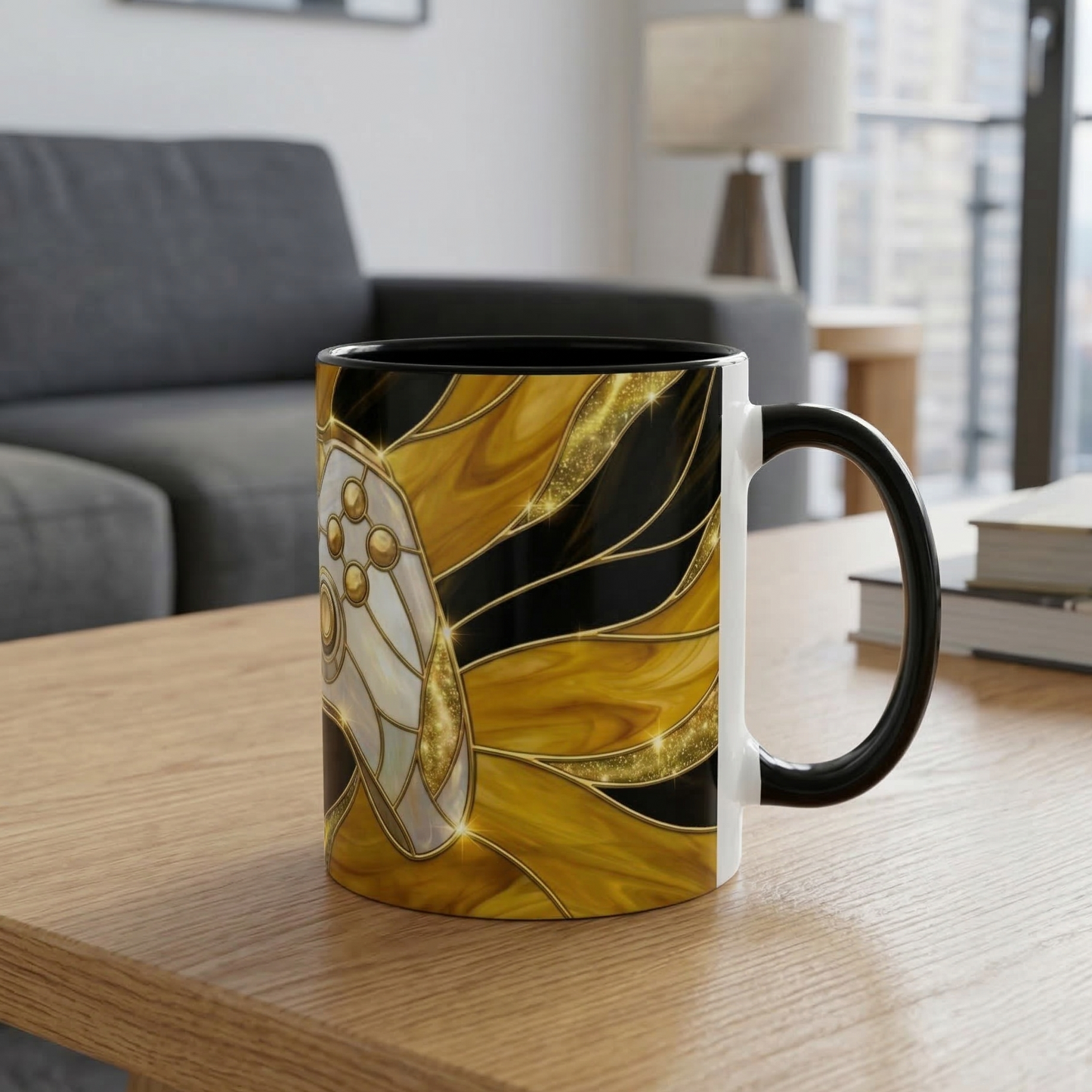Stained Glass Gamer Mug, Gold Controller Coffee Cup, Video Game Gifts for Him, Gamer Boyfriend Gift, Teen Boy Gaming Mug, Desk Decor