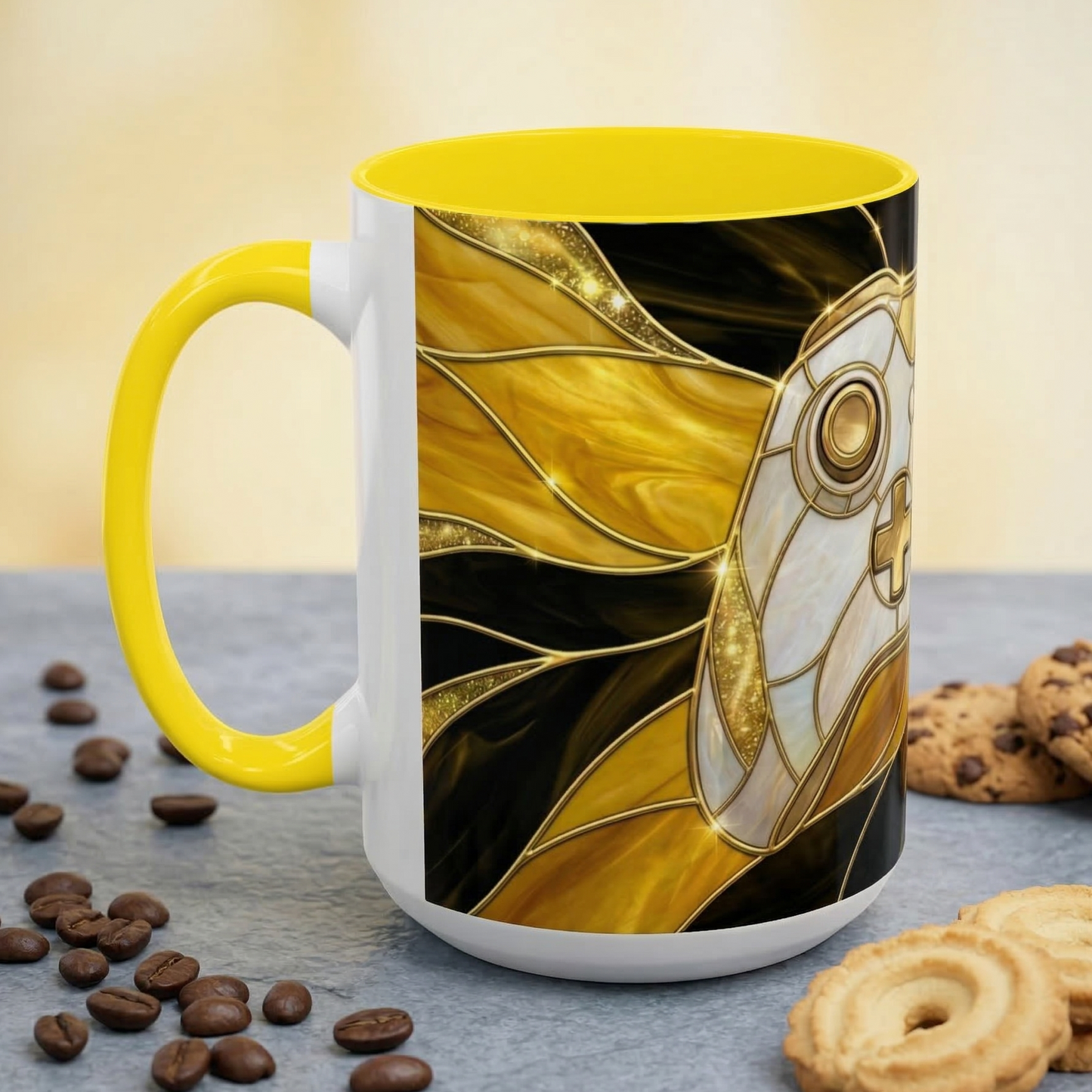 Stained Glass Gamer Mug, Gold Controller Coffee Cup, Video Game Gifts for Him, Gamer Boyfriend Gift, Teen Boy Gaming Mug, Desk Decor