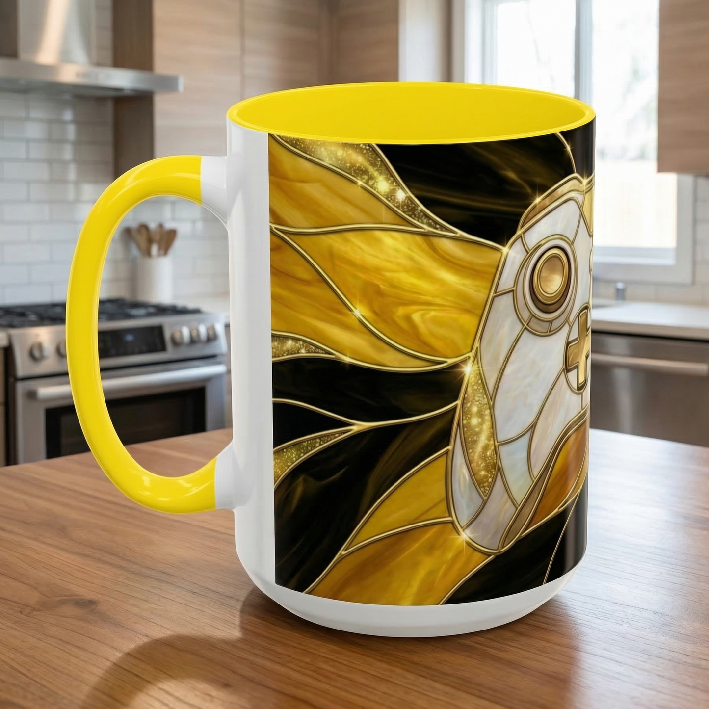 Stained Glass Gamer Mug, Gold Controller Coffee Cup, Video Game Gifts for Him, Gamer Boyfriend Gift, Teen Boy Gaming Mug, Desk Decor