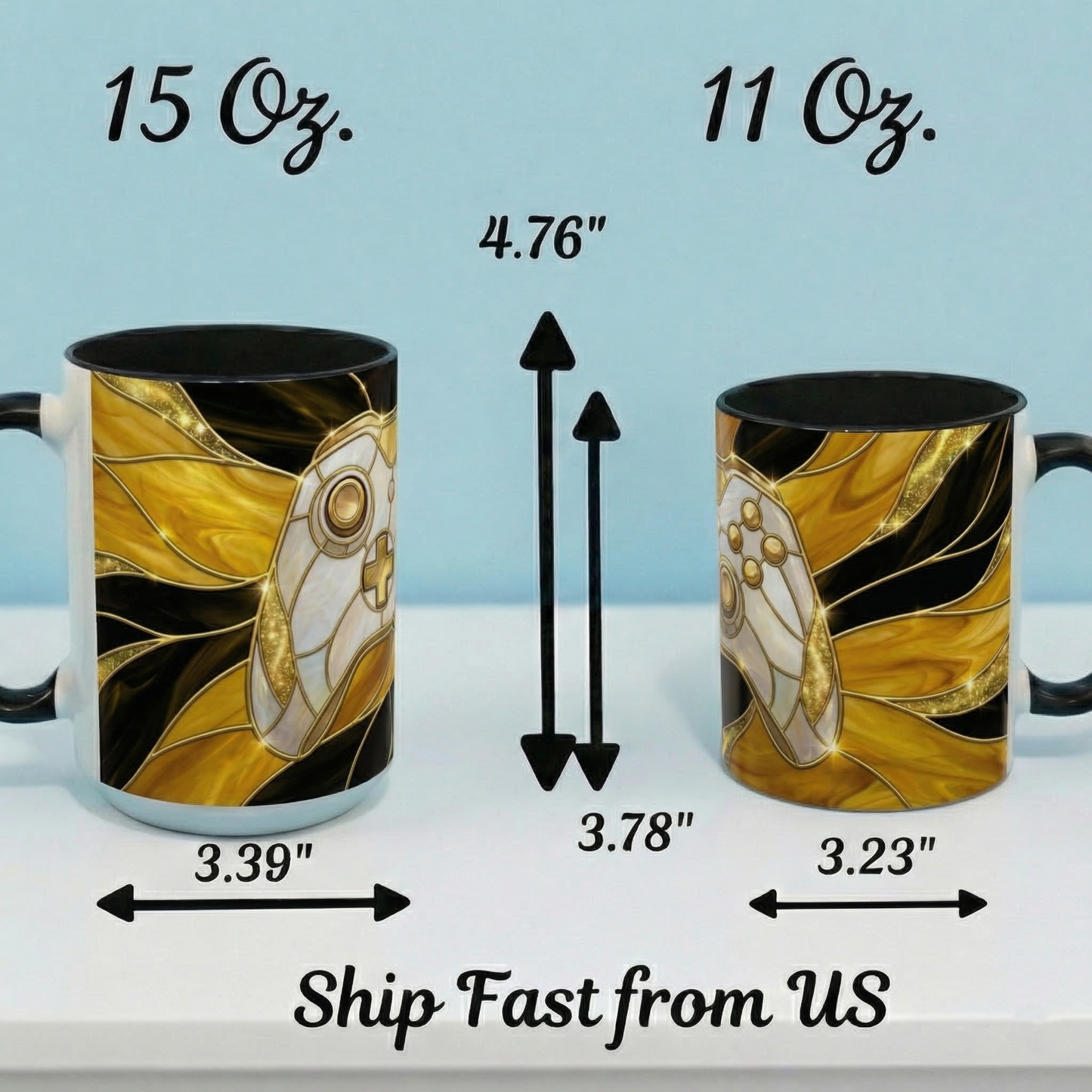 Stained Glass Gamer Mug, Gold Controller Coffee Cup, Video Game Gifts for Him, Gamer Boyfriend Gift, Teen Boy Gaming Mug, Desk Decor