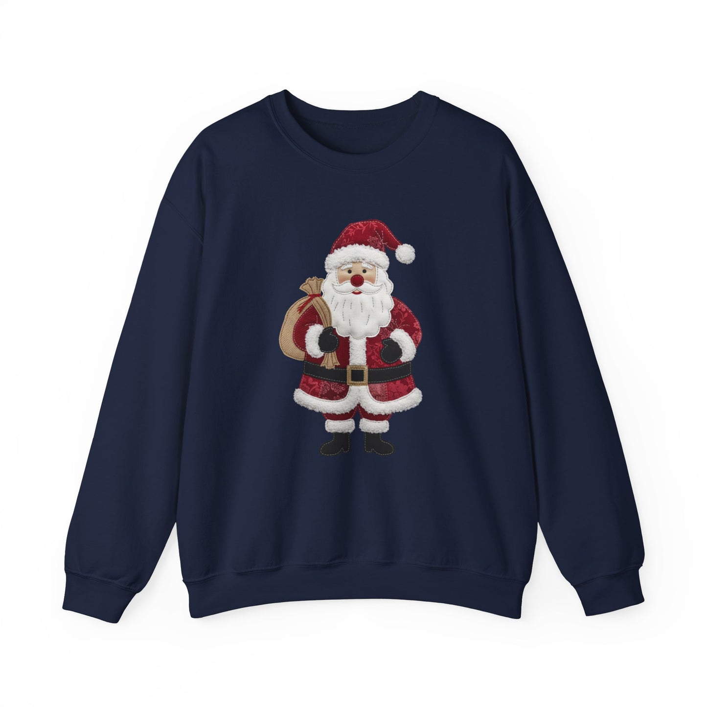 Faux patchwork Santa sweatshirt, Christmas Santa crewneck, cozy holiday sweater, vintage Santa pullover, festive winter sweatshirt, Xmas gift
