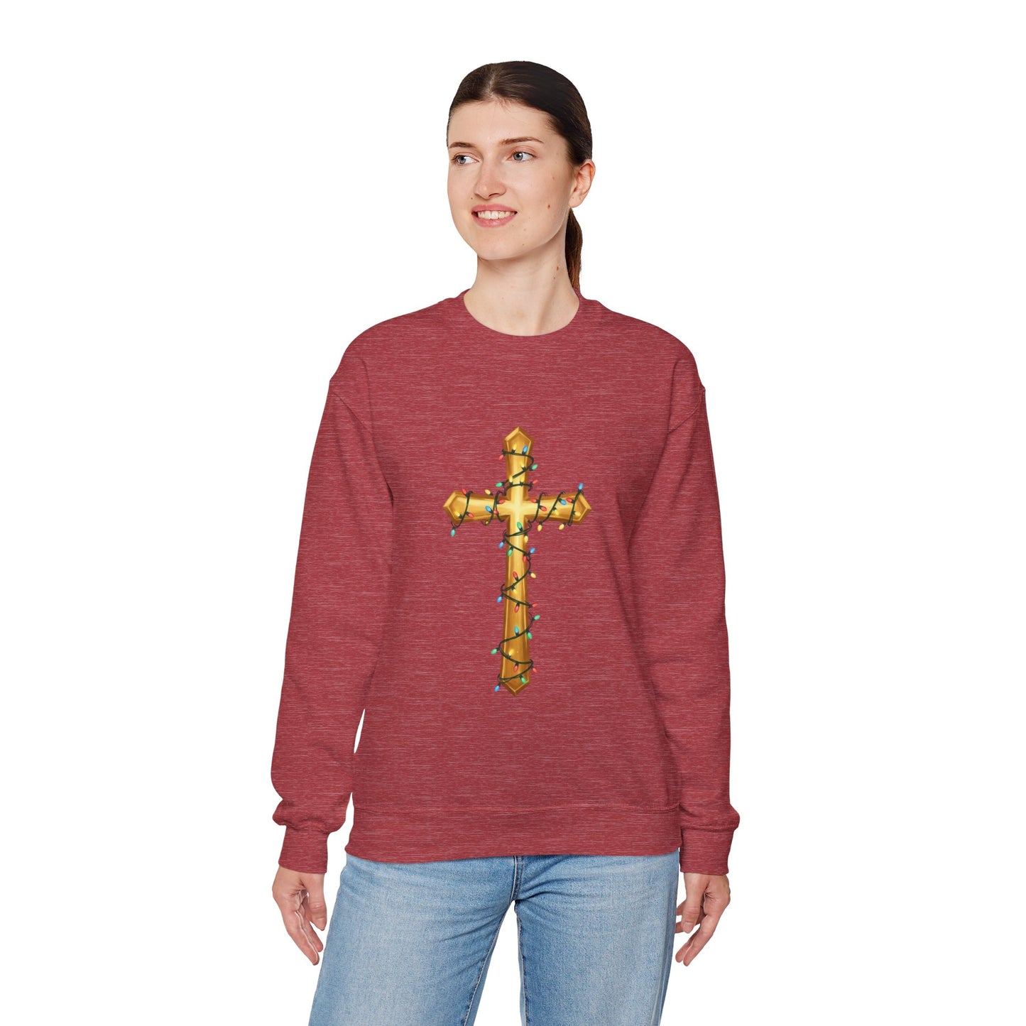 Christmas Cross Lights Sweatshirt, Christian Christmas Sweatshirt, Religious Holiday Cross Sweater, Jesus Christmas Gift, Faith