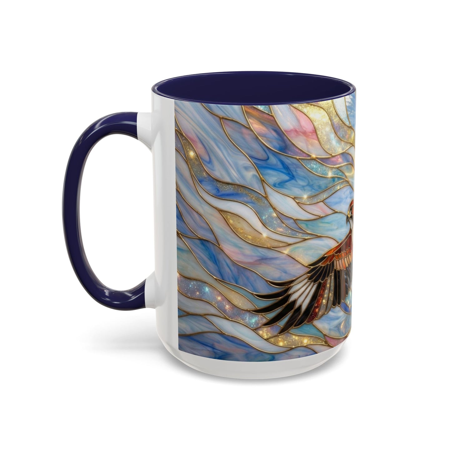 Hawk Coffee Mug, Stained Glass Hawk Mug, Bird of Prey Art Mug, Nature Lover Gift, Unique Ceramic Coffee Cup, 11oz 15oz Wildlife Mug
